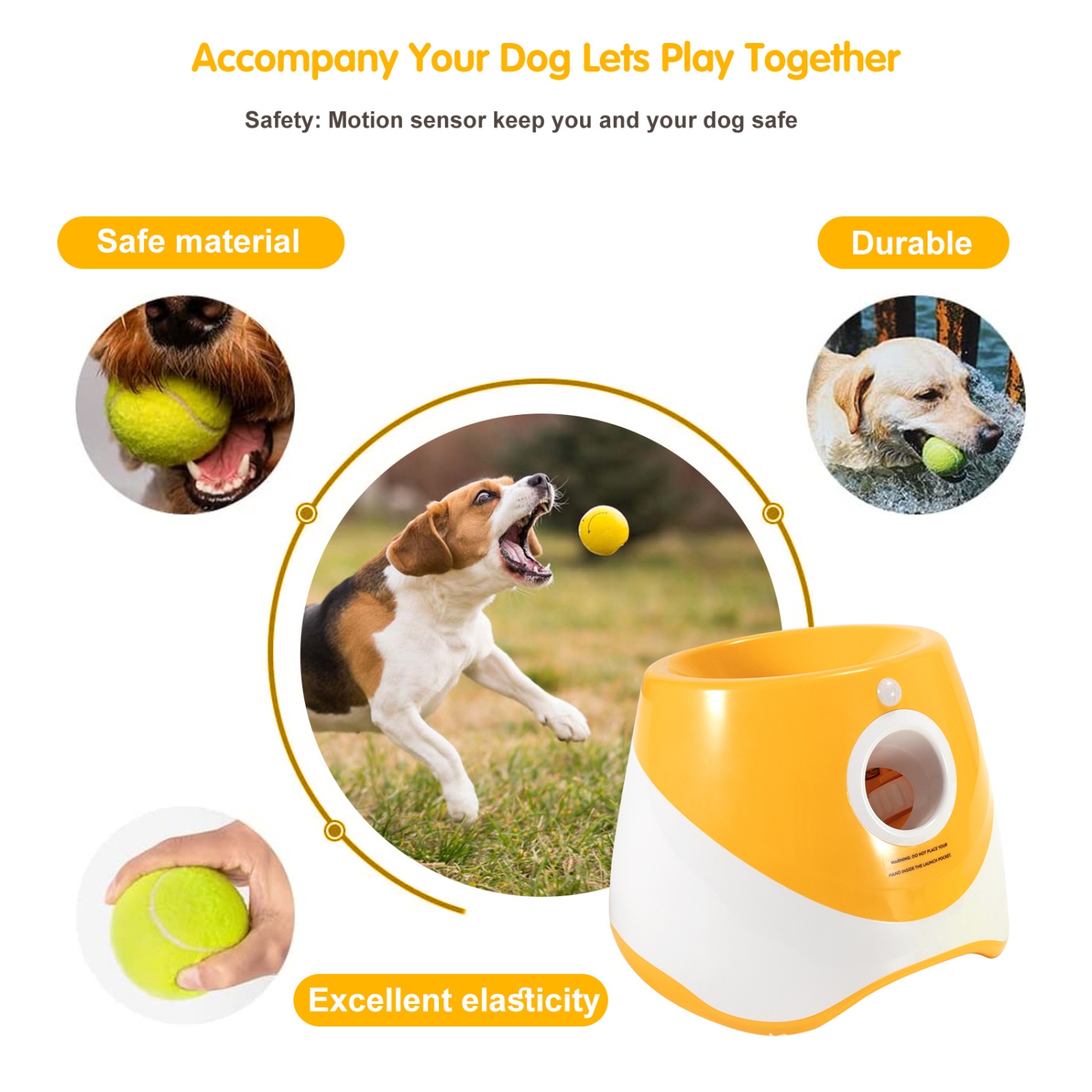 Lanceur automatique de balle pour chien, lance-balle pour chien, lance-balle de tennis interactif pour chiens avec 3 réglages de distance - orange