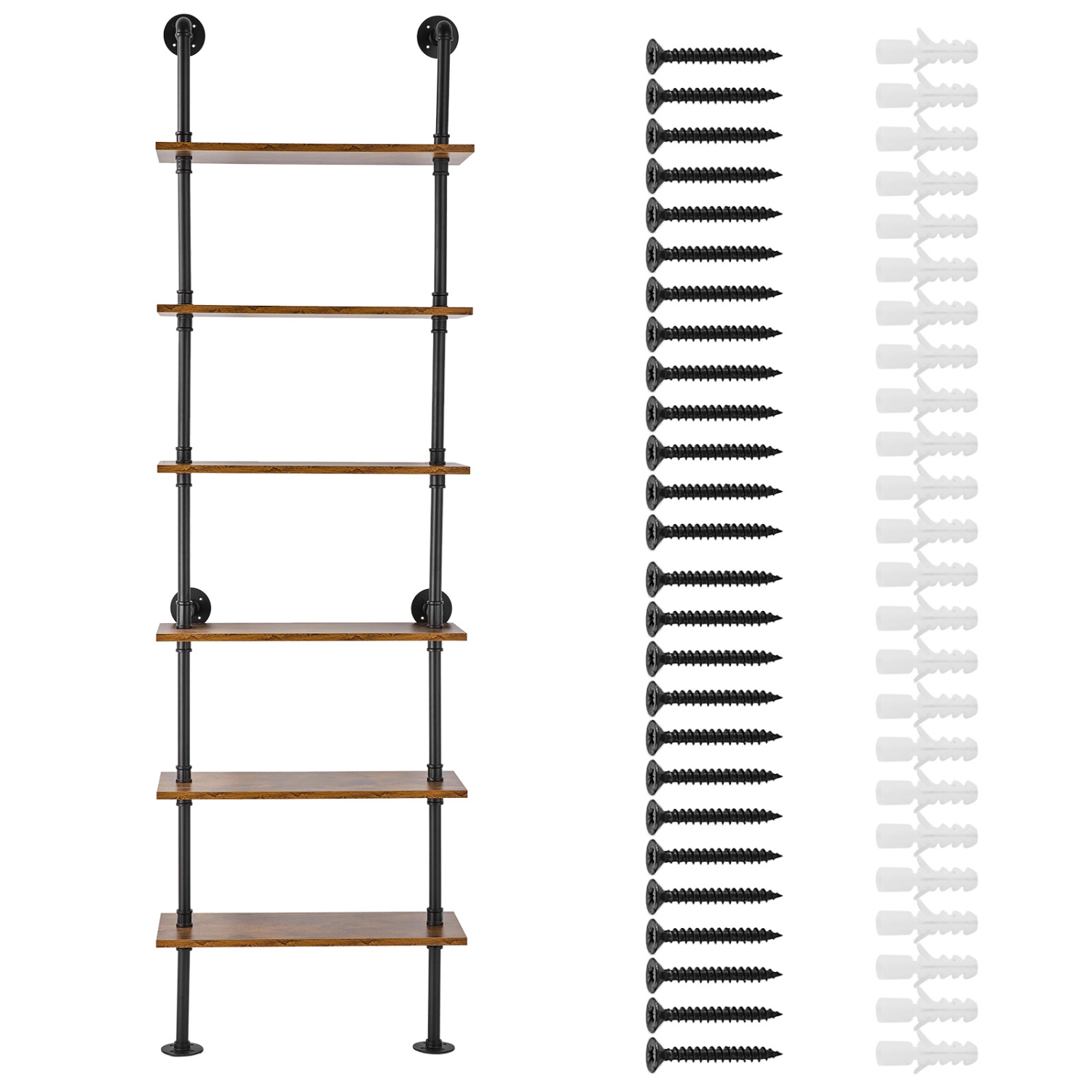 Étagère pour tuyau industriel VEVOR à 6 niveaux, 24 9,84&nbsp;po tablettes murales rustiques, étagère de rangement pour articles de salle de bain,
