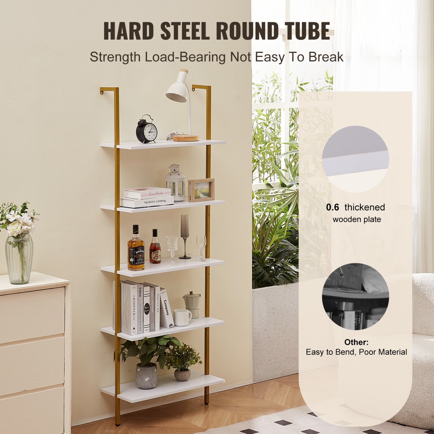 Étagère en échelle VEVOR 11,8&nbsp;po à 24 niveaux, étagère à 5 niveaux, étagère murale ouverte en échelle avec cadre en métal, support de rangement