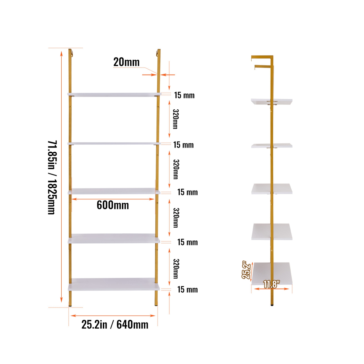 Étagère en échelle VEVOR 11,8&nbsp;po à 24 niveaux, étagère à 5 niveaux, étagère murale ouverte en échelle avec cadre en métal, support de rangement