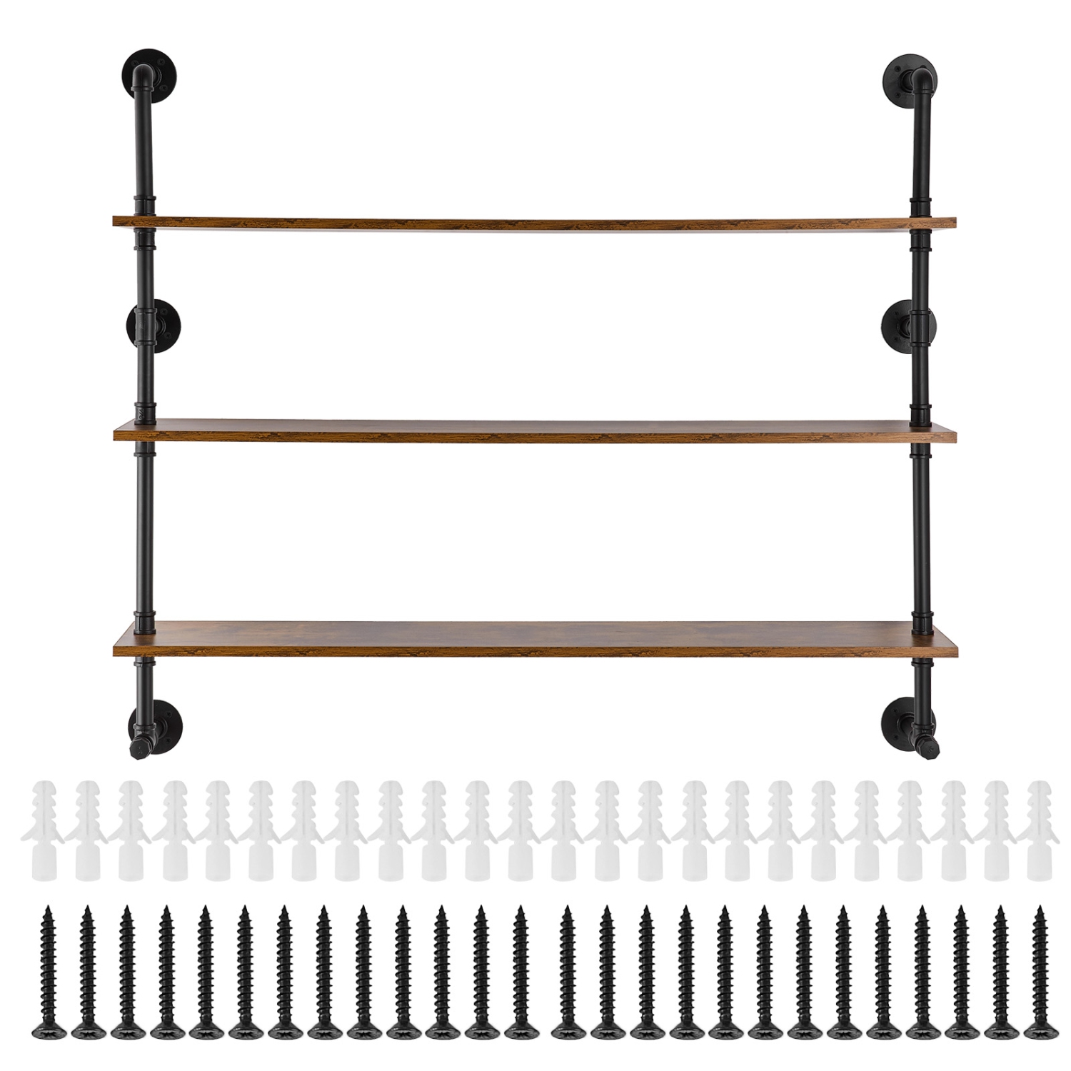 Étagère pour tuyau industriel VEVOR à 3 niveaux, 48 9,84&nbsp;po tablettes murales rustiques, étagère de rangement pour articles de salle de bain,