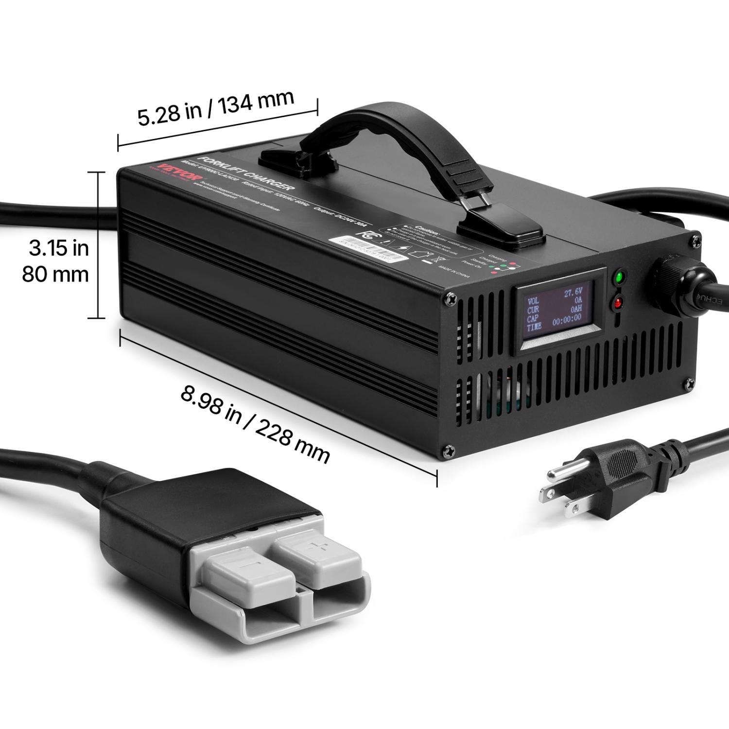 VEVOR 30A Forklift Battery Charger,24V, Smart Fully-Automatic Lead-Acid Battery Charger,24 Volt Trickle Charger with Anderson Plug,Cooling Fan,OLED