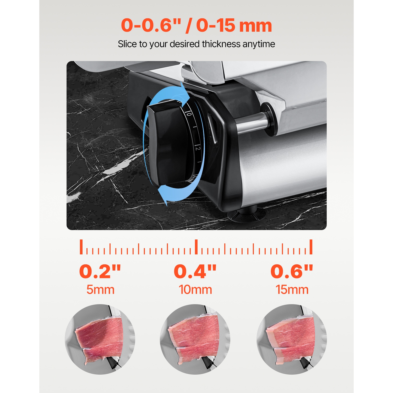 VEVOR 8.7 inch Meat Slicer, Electric Deli Food Slicer, 180W Meat Cutter with Two Premium SUS420 Blades, 0-0.6 inch Adjustable Thickness, Food Slicer
