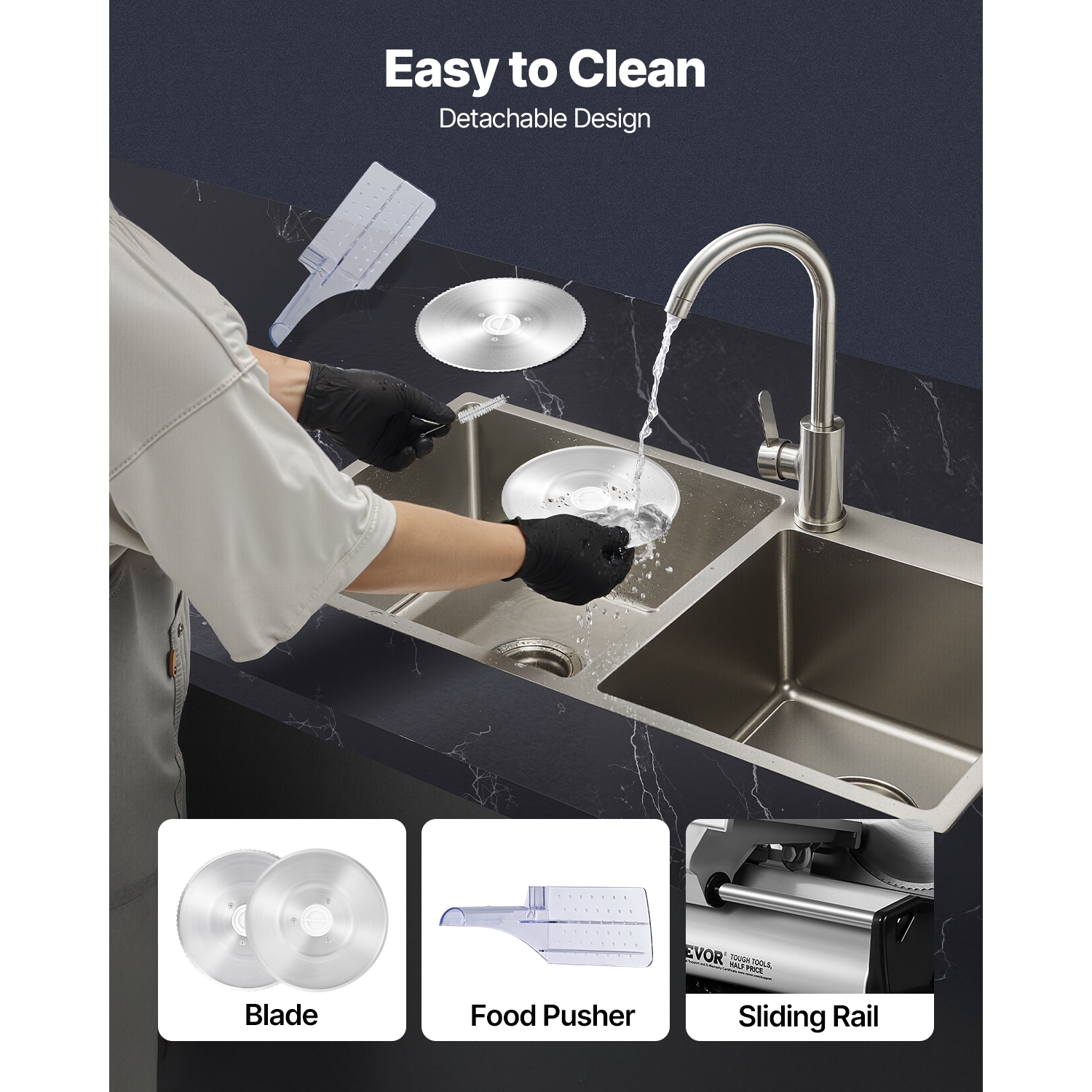 VEVOR 8.7 inch Meat Slicer, Electric Deli Food Slicer, 180W Meat Cutter with Two Premium SUS420 Blades, 0-0.6 inch Adjustable Thickness, Food Slicer