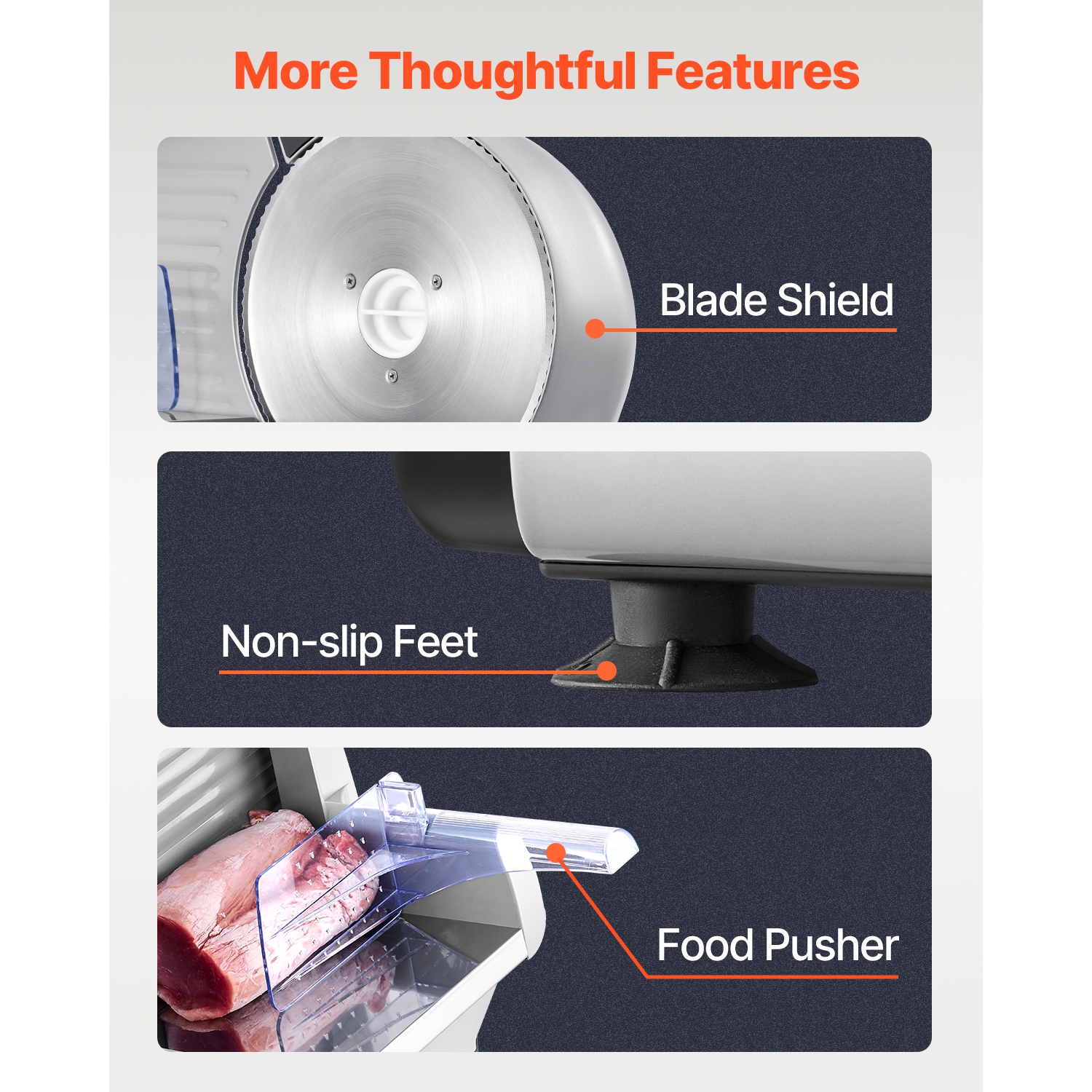 VEVOR 8.7 inch Meat Slicer, Electric Deli Food Slicer, 180W Meat Cutter with Two Premium SUS420 Blades, 0-0.6 inch Adjustable Thickness, Food Slicer