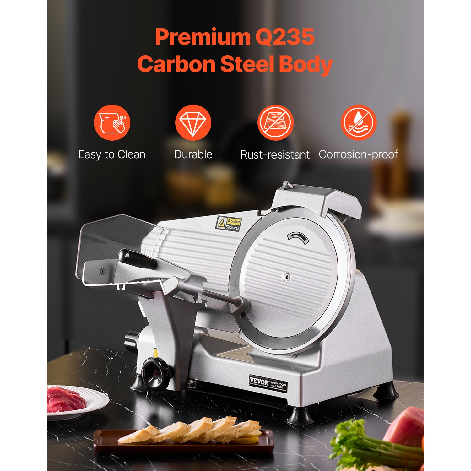 VEVOR 10 inch Commercial Meat Slicer, Electric Deli Food Slicer, 180W Meat Cutter with a Premium 65Mn Blade,0-0.4 inch Adjustable Thickness, Food