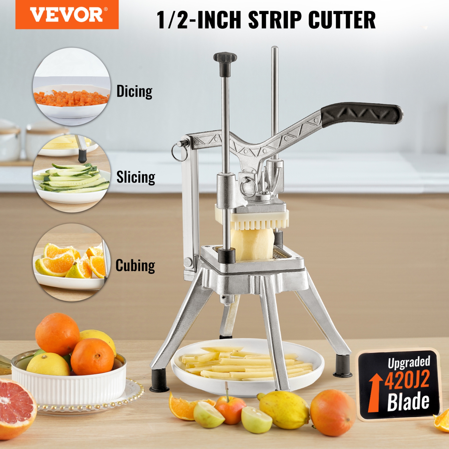 VEVOR 1/2″ Commercial Vegetable Fruit Chopper Blade Heavy Duty Professional Food Dicer Kattex French Fry Cutter Onion Slicer Stainless Steel for