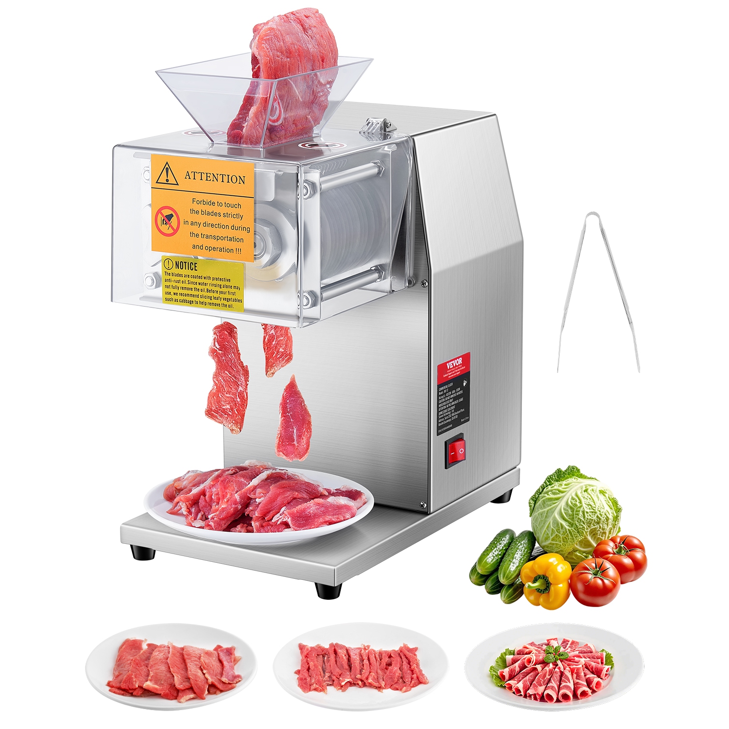 VEVOR 850W Meat Cutter Machine, Meat Slicer, 551 lb/h Commercial Meat Cutting Machine Stainless Steel, 5 mm Thickness, Detachable Blades, Electric