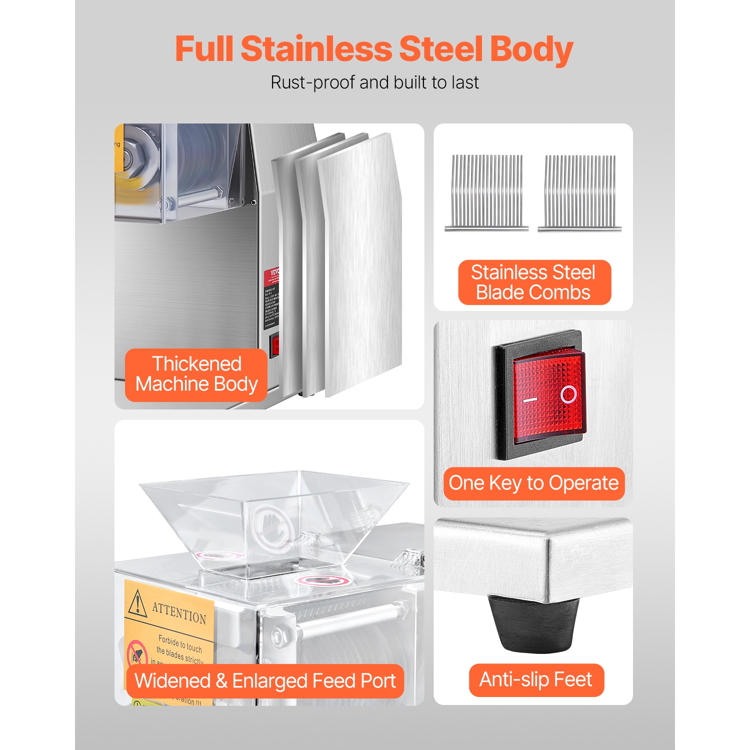 VEVOR 850W Meat Cutter Machine, Meat Slicer, 551 lb/h Commercial Meat Cutting Machine Stainless Steel, 5 mm Thickness, Detachable Blades, Electric