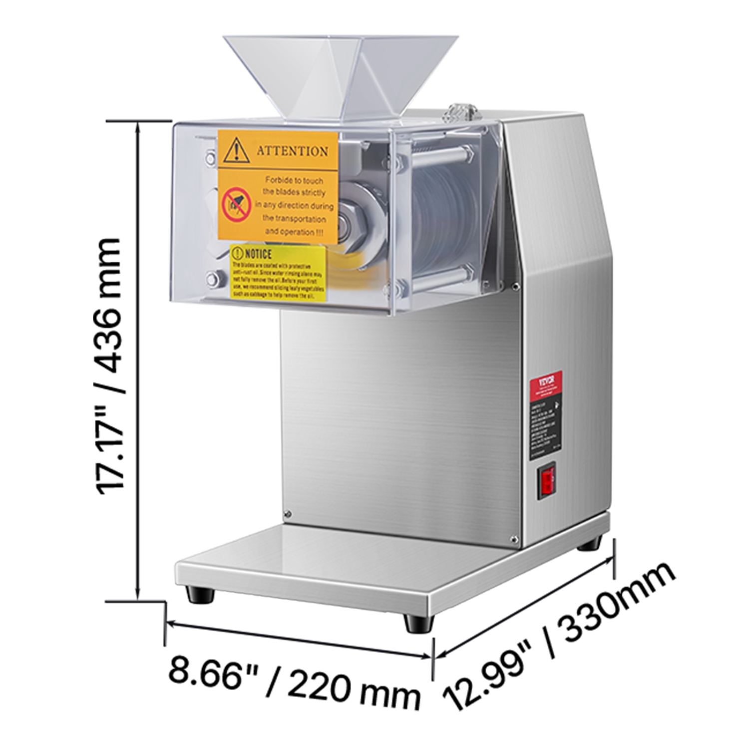 VEVOR 850W Meat Cutter Machine, Meat Slicer, 551 lb/h Commercial Meat Cutting Machine Stainless Steel, 5 mm Thickness, Detachable Blades, Electric