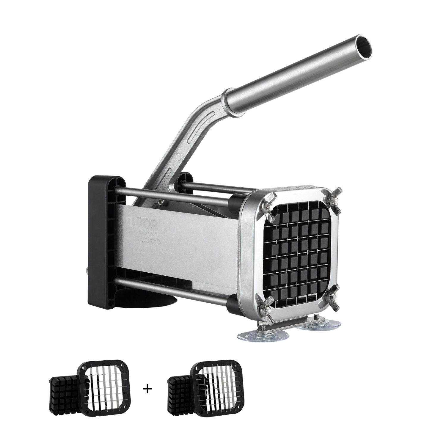 VEVOR French Fry Cutter, Potato Slicer with 1/2-Inch and 3/8-Inch Stainless Steel Blades, Manual Potato Cutter Chopper with Suction Cups, Great for