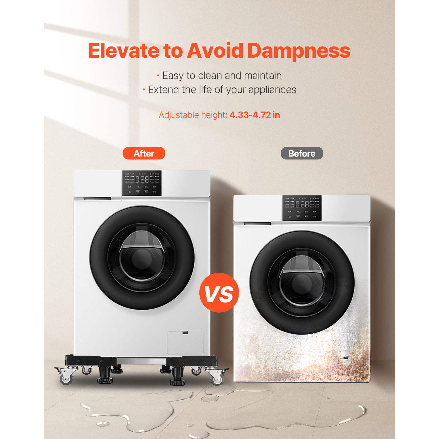 VEVOR 27.5 -35.4 Inches Fridge Stand Mobile Base, 1100 lbs Load, Washing Machine Stand with 8 Locking Twin Wheels and 4 Brakes, Furniture Dolly for