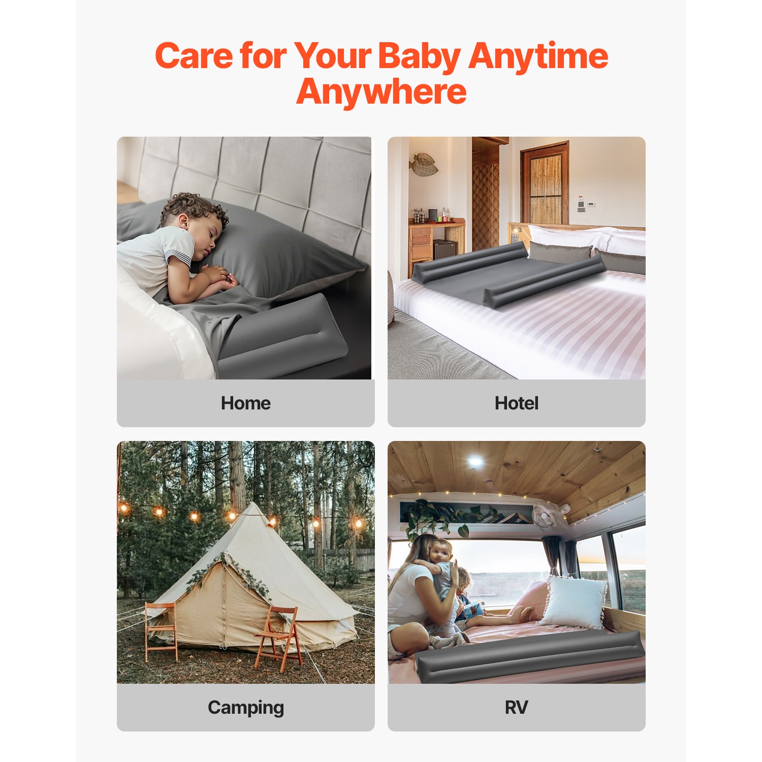 VEVOR 52-inch Bed Bumper for Toddlers, Bed Guard Rail with Safety Flap, Non-Slip TPU Toddler Bedrail Bumper for Twin, Full, Queen King Beds,