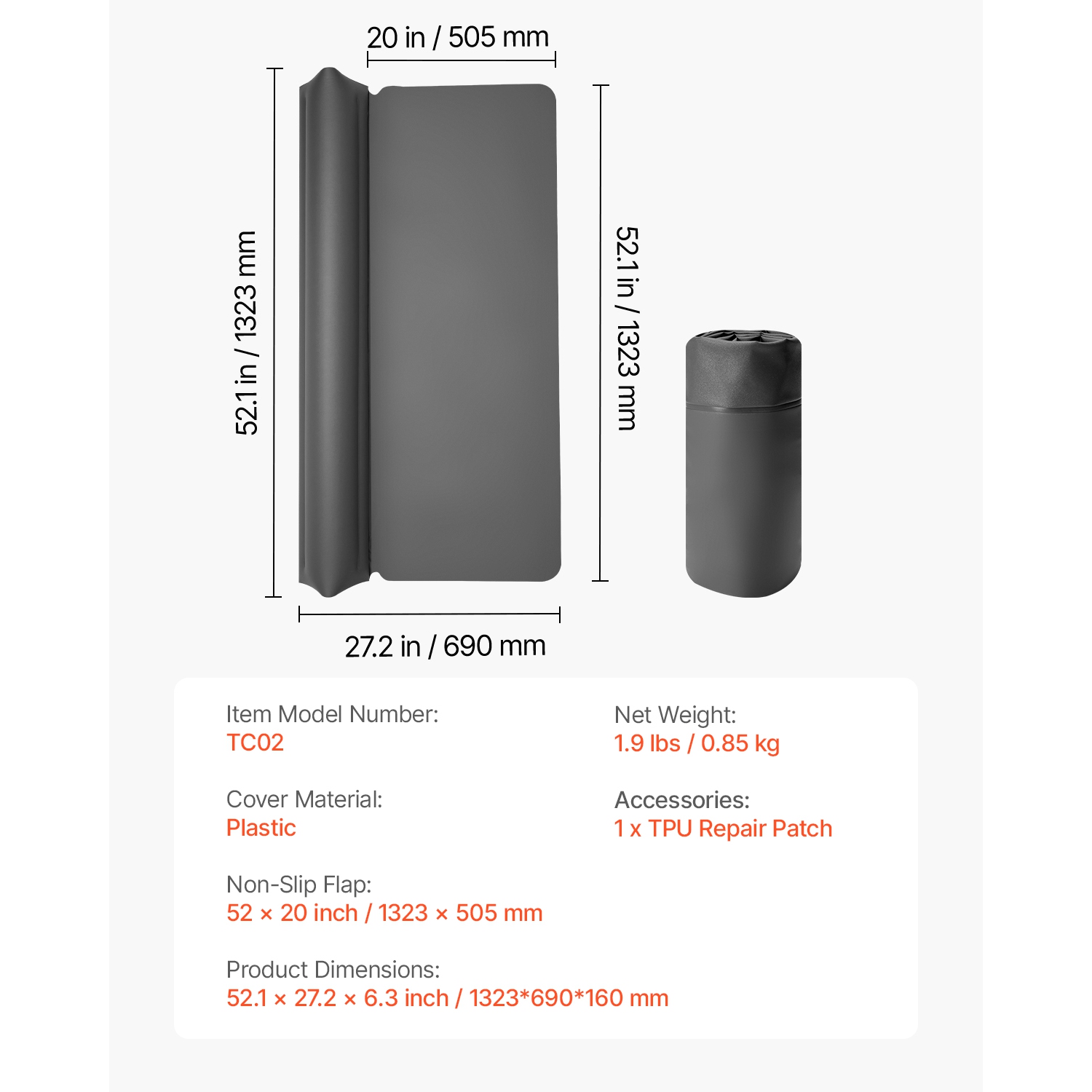 VEVOR 52-inch Bed Bumper for Toddlers, Bed Guard Rail with Safety Flap, Non-Slip TPU Toddler Bedrail Bumper for Twin, Full, Queen King Beds,