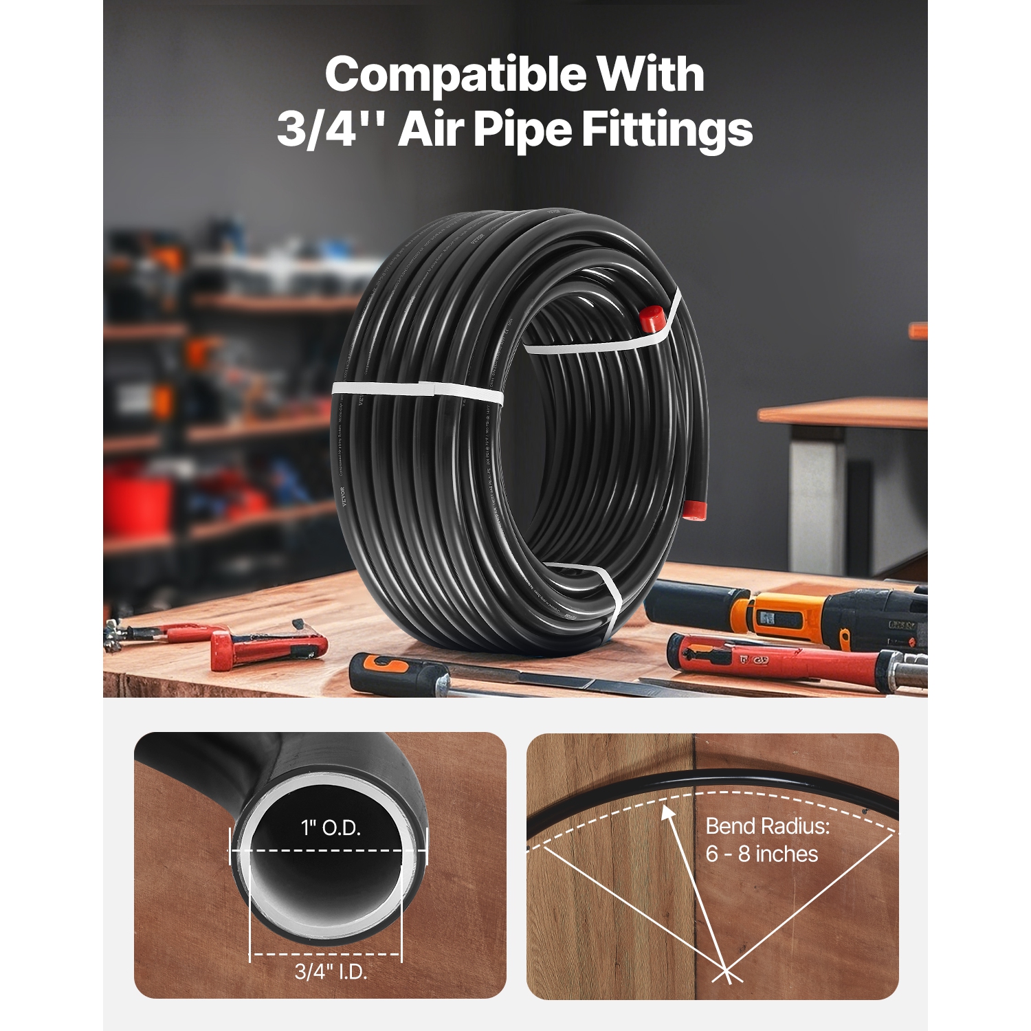 VEVOR 100FT x 3/4" HDPE-Aluminum Compressed Air Piping System, Leak-Proof, Pressure-Resistant & Easy-to-Install, Compressed Air Line Tubing Kit for