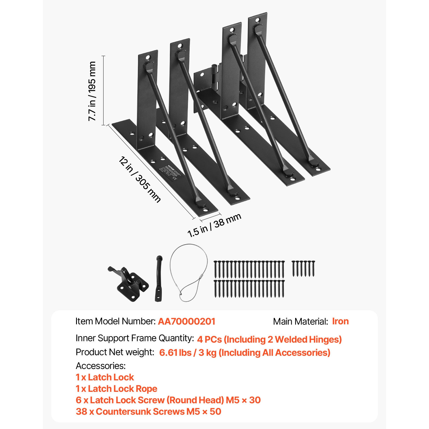 VEVOR Gate Corner Brace Bracket, Anti Sag Gate Frame Hardware Kit, Gate ...