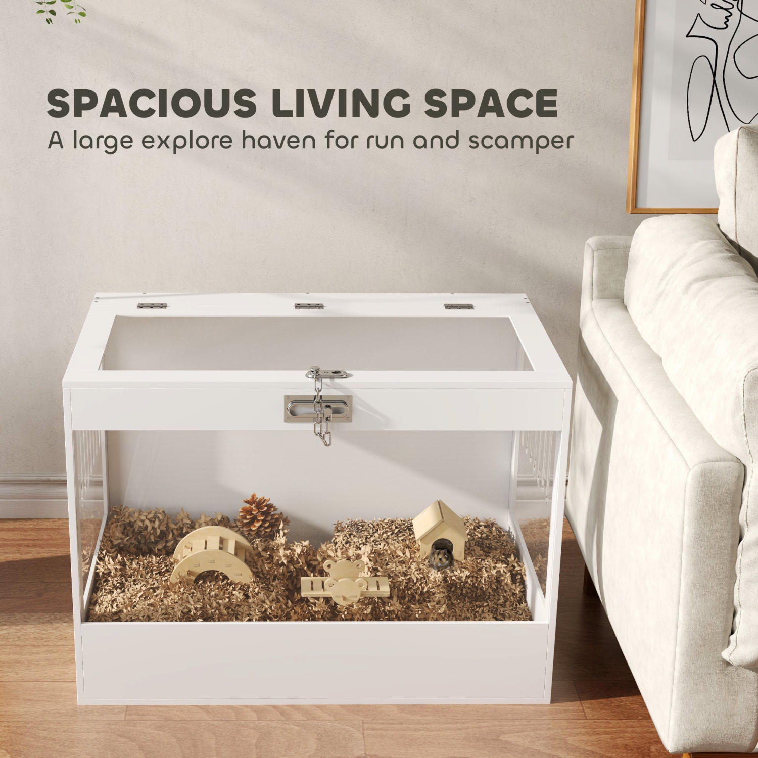 PawHut Hamster Cage, 31.5"L Transparent Acrylic Small Animal Habitat with Openable Top, Exercise Play House with Hut, Seesaw, Ladder for Dwarf