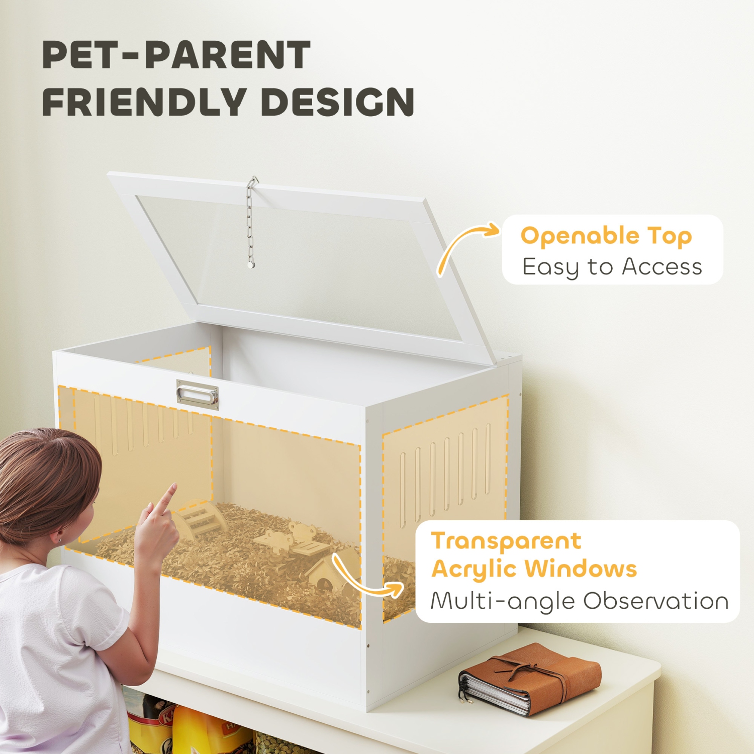 PawHut Hamster Cage, 31.5"L Transparent Acrylic Small Animal Habitat with Openable Top, Exercise Play House with Hut, Seesaw, Ladder for Dwarf
