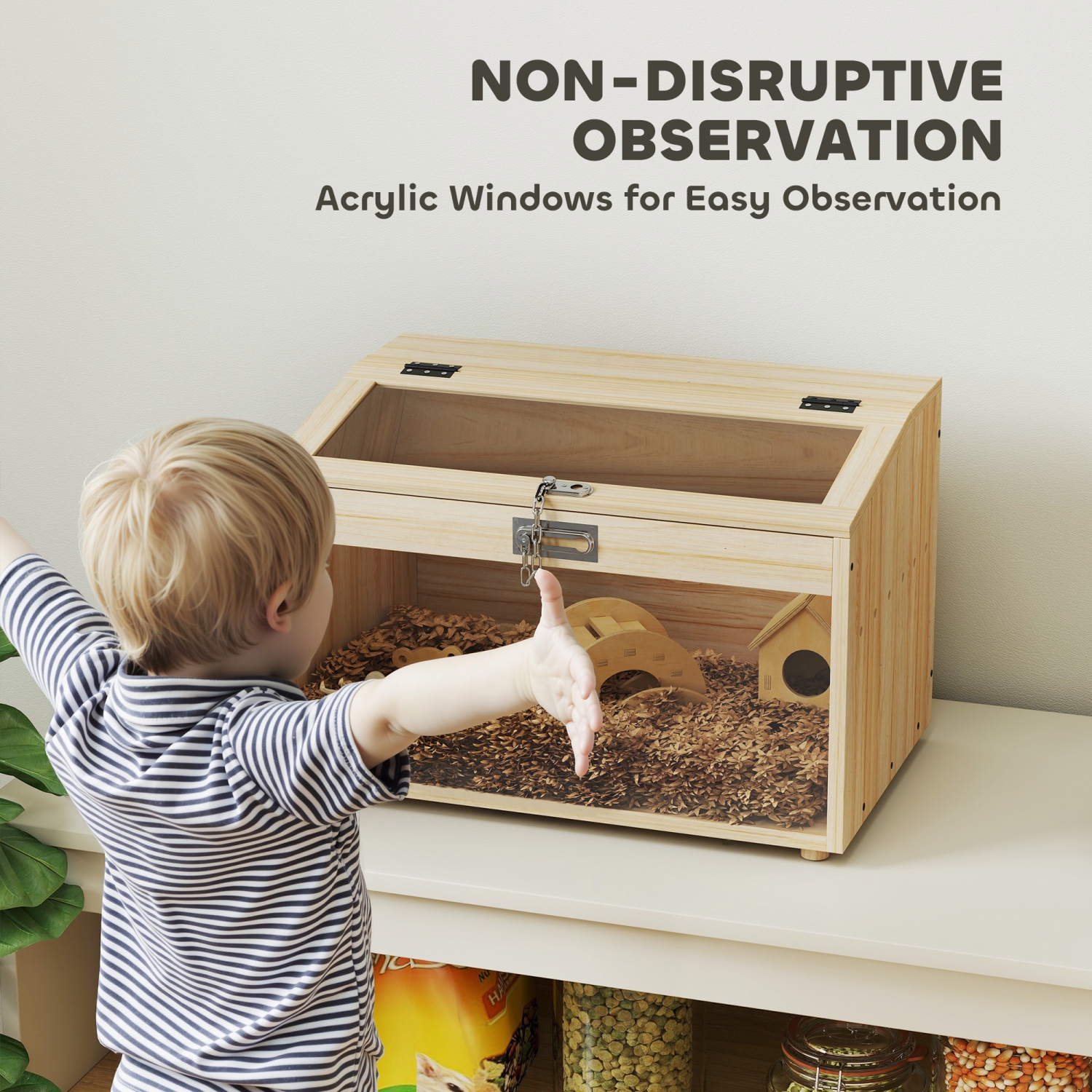 PawHut 22"L Hamster Cage, Small Animal Cage with Openable Top & Transparent Acrylic Windows, Hamster Enclosure with Hut, Seesaw, Ladder, for Dwarf