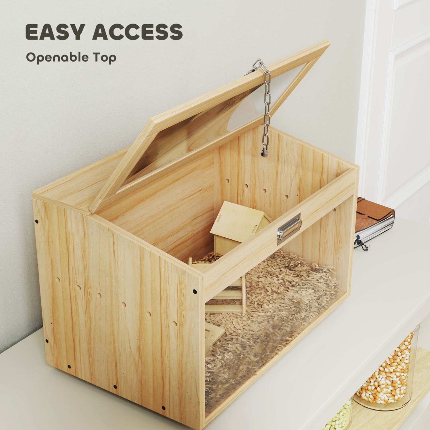 PawHut 22"L Hamster Cage, Small Animal Cage with Openable Top & Transparent Acrylic Windows, Hamster Enclosure with Hut, Seesaw, Ladder, for Dwarf