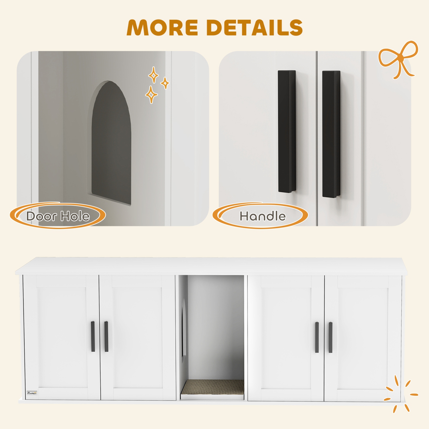 PawHut Cat Litter Box Enclosure for 2 Cats, 145 cm Hidden Litter Box Furniture with Double Room, Scratching Board, Indoor Cat House Washroom End