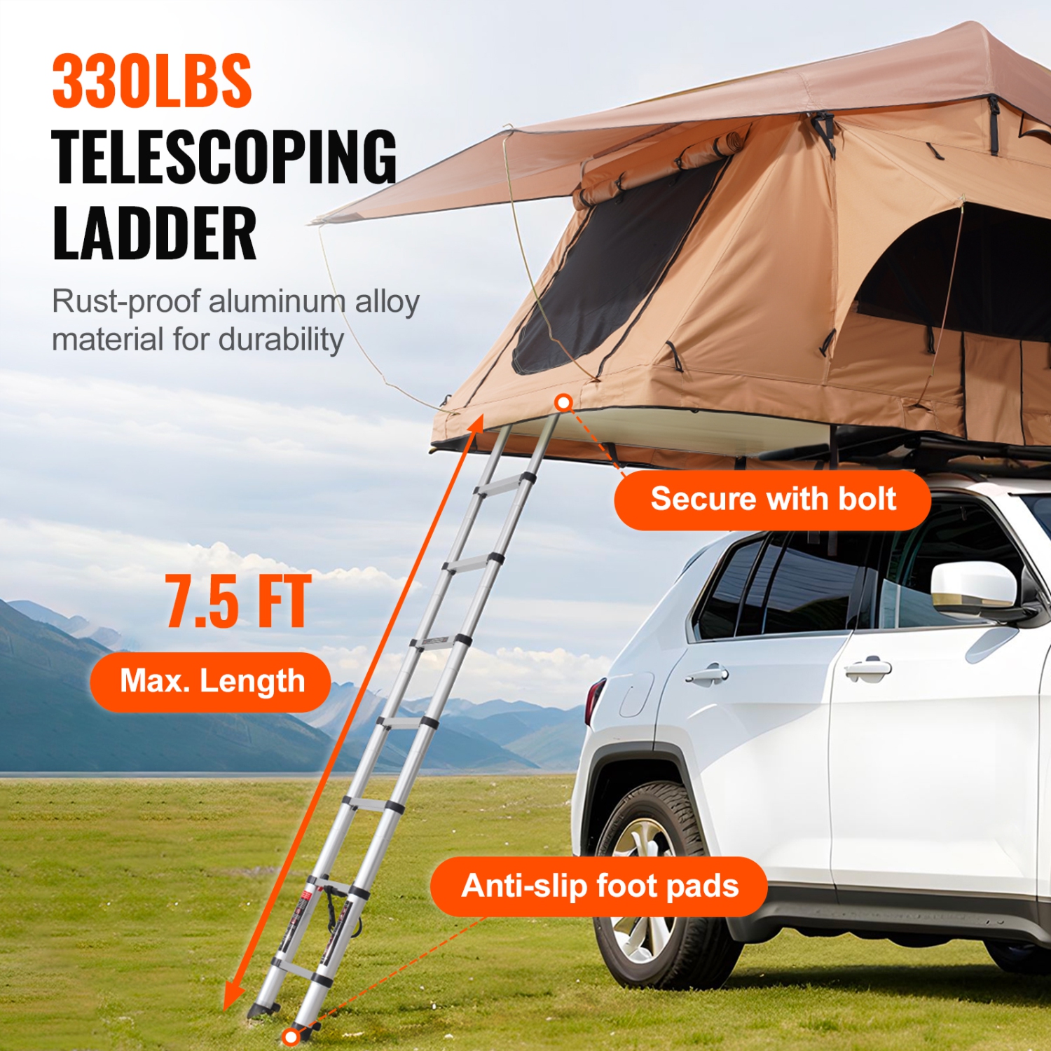 VEVOR 2-3 Person Rooftop Tent Hard Shell, Naturnest Rooftop Tent Hardshell, Folding Hard Shell Roof Top Tent with Telescopic Ladder Mattress PVC