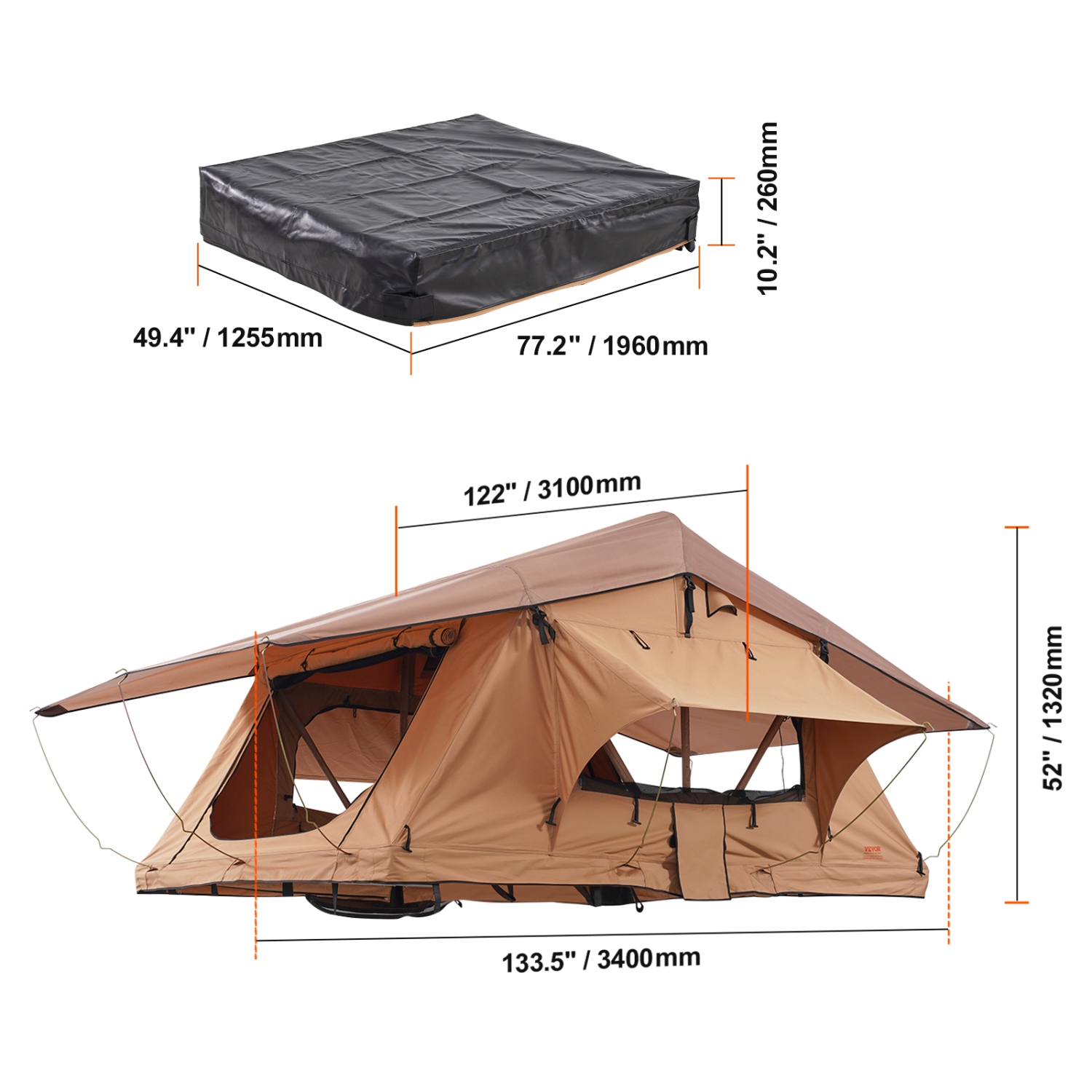 VEVOR 2-3 Person Rooftop Tent Hard Shell, Naturnest Rooftop Tent Hardshell, Folding Hard Shell Roof Top Tent with Telescopic Ladder Mattress PVC