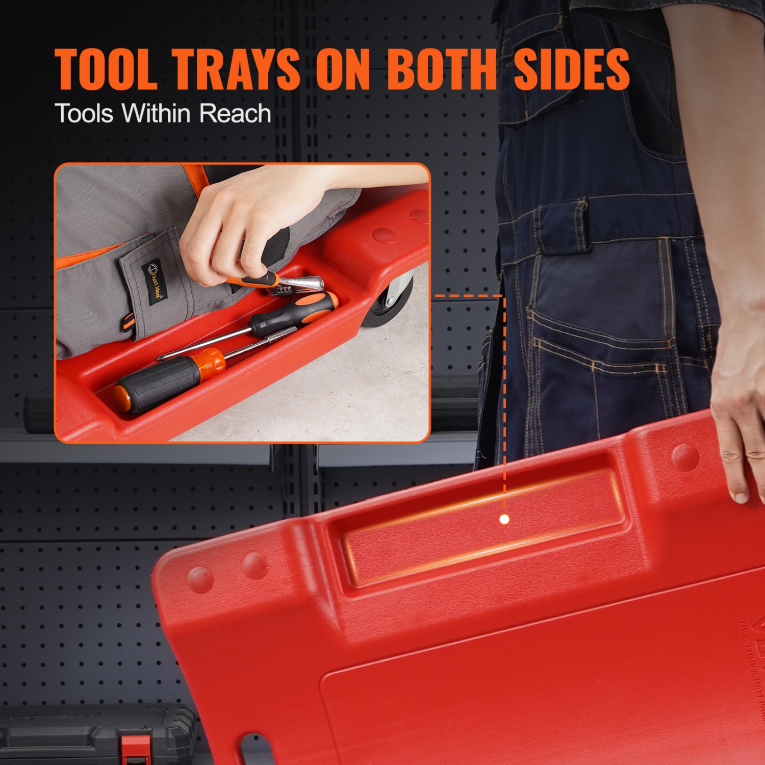 VEVOR 40-Inch Mechanic Plastic Creeper, 350 lbs Capacity Automotive Rolling Garage Creeper with Molded Ergonomic HDPE Body Padded Headrest & Dual