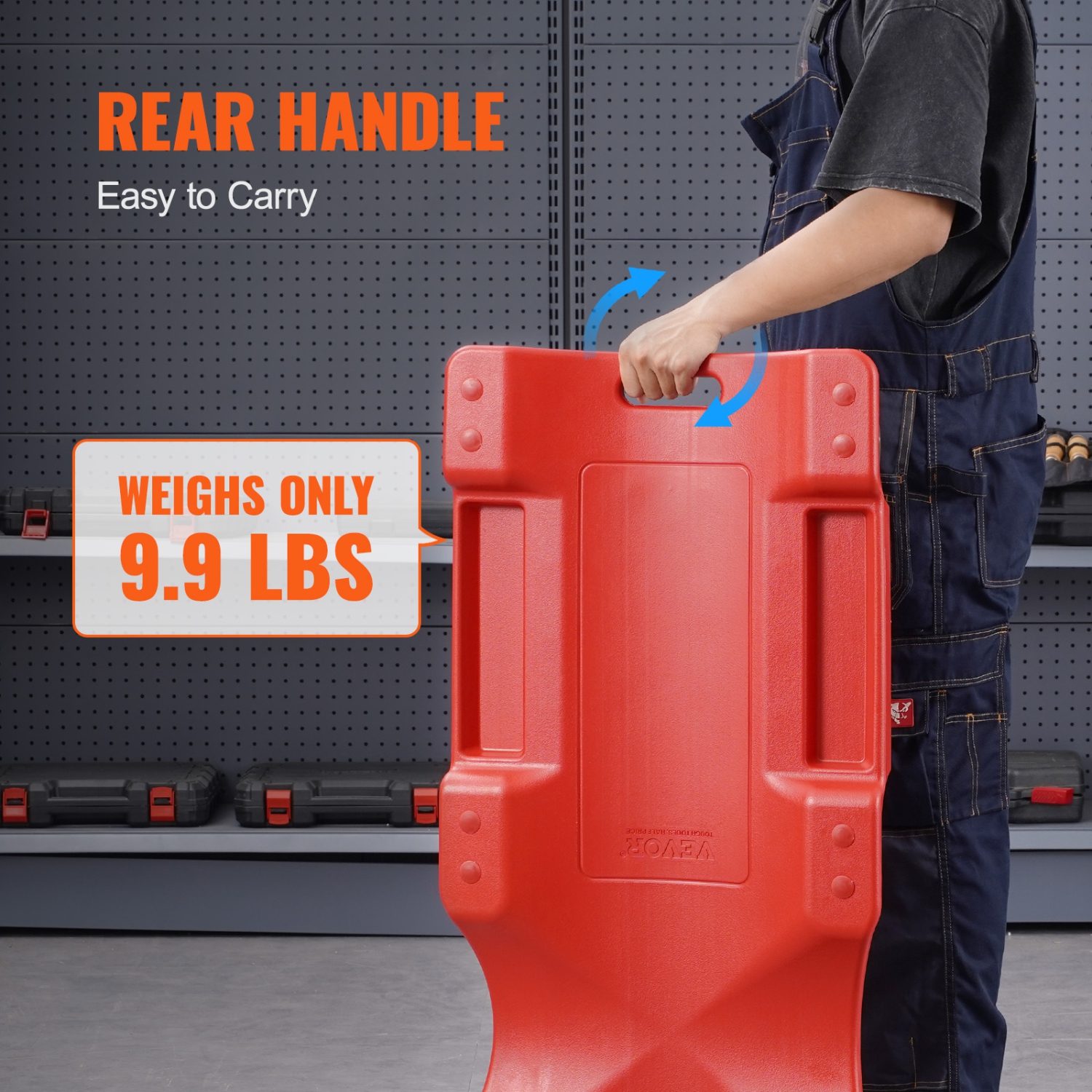 VEVOR 40-Inch Mechanic Plastic Creeper, 350 lbs Capacity Automotive Rolling Garage Creeper with Molded Ergonomic HDPE Body Padded Headrest & Dual