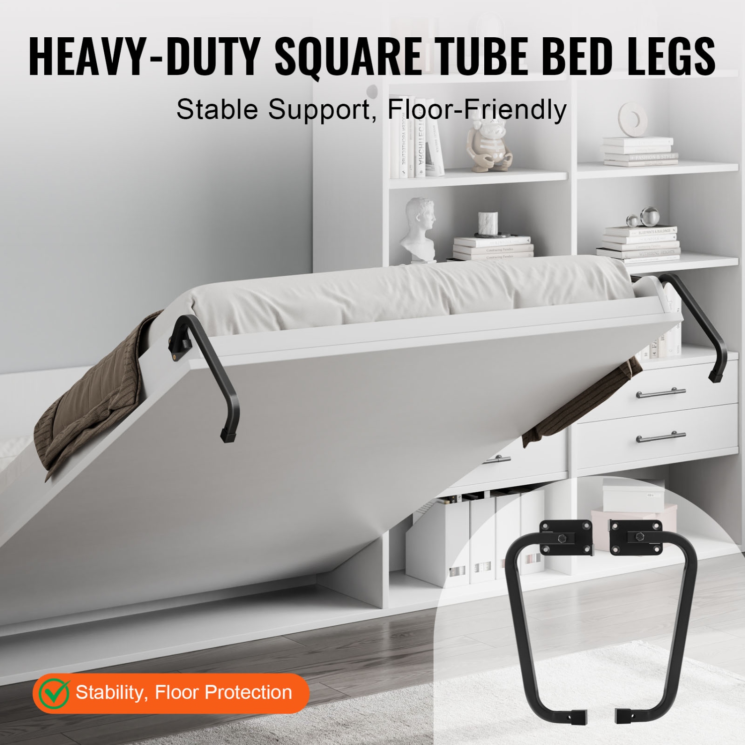 VEVOR Murphy Bed Kit, Full Size, Vertical Deluxe DIY Wall Bed Mechanical Hardware Kit, Pneumatic Lever Heavy Duty Bed Frame Support, Folding Cabinet