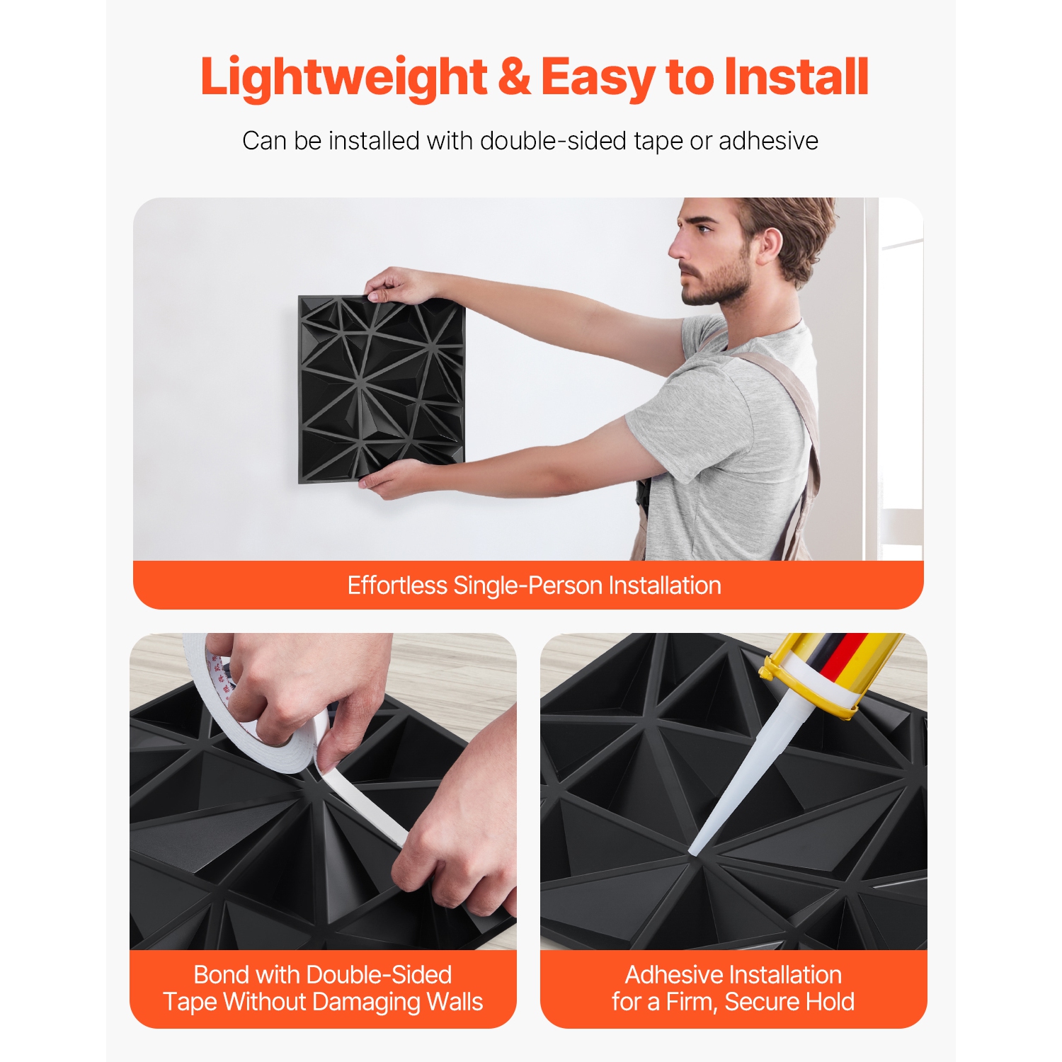 VEVOR 33-Pack 3D Wall Panels, 11.81 x 11.81 in PVC Modern Art Minimalist Diamond Tiles, 32 Sq.Ft Coverage Accent Wall Panel, Interior Home Decor for