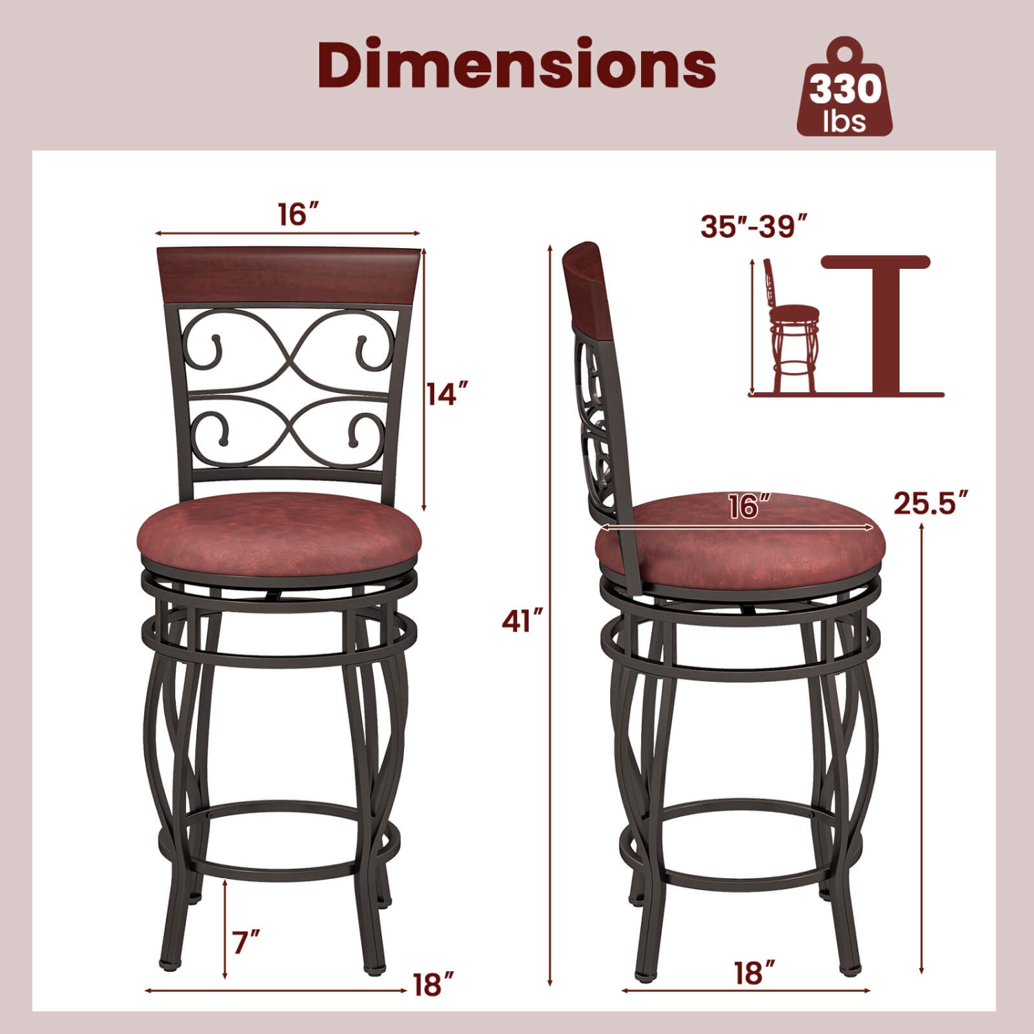 Costway Set of 2/4 Vintage Swivel Bar Stools 26" Bistro Upholstered Dining Chairs Black