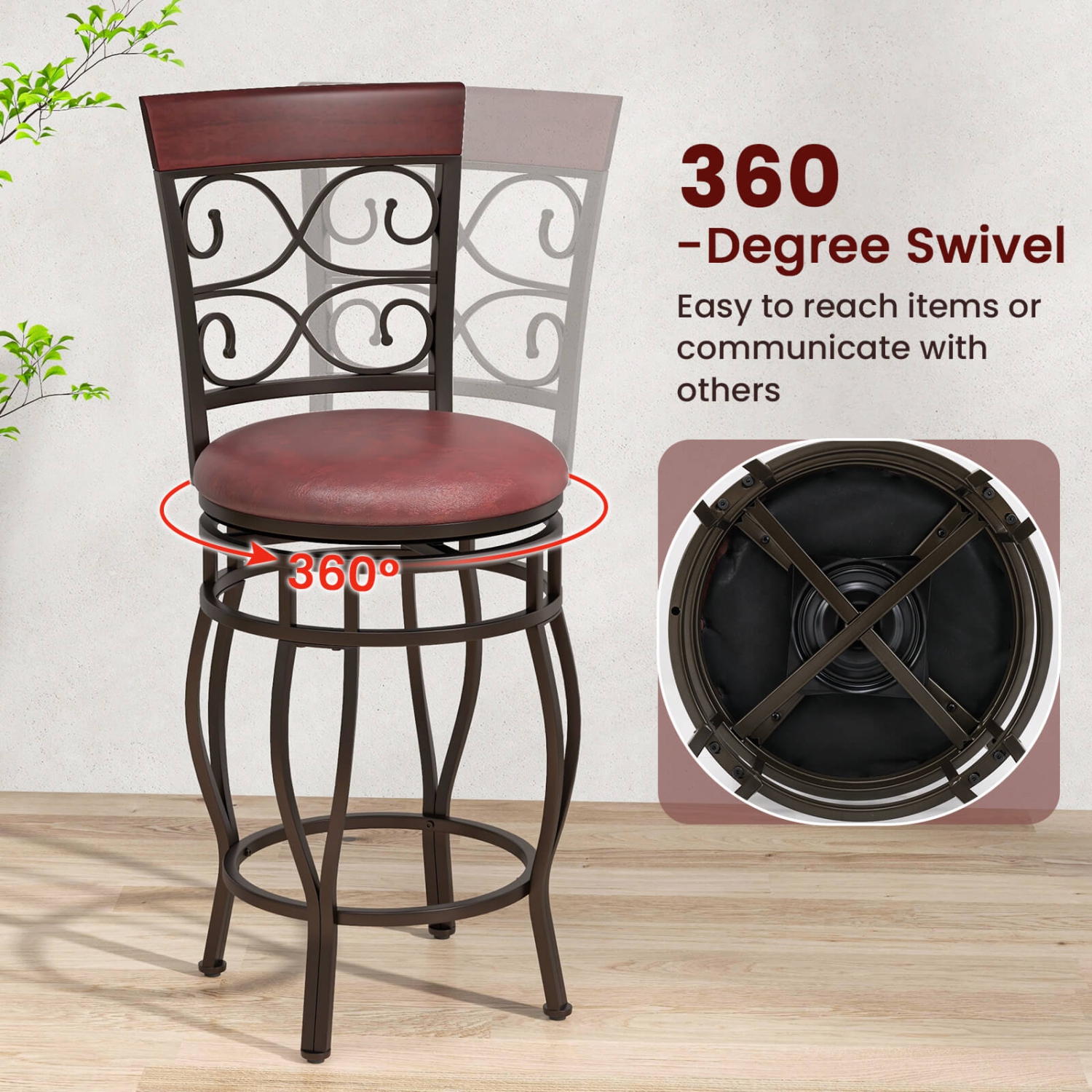 Costway Set of 2/4 Vintage Swivel Bar Stools 26" Bistro Upholstered Dining Chairs Black