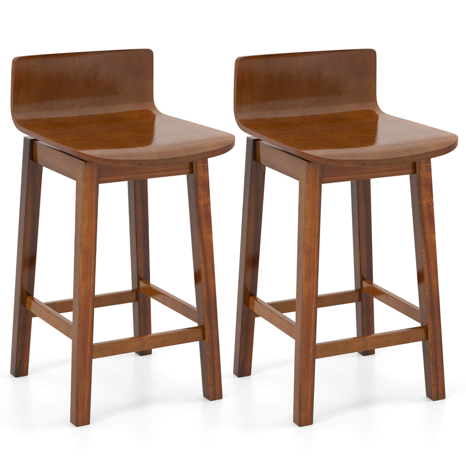 Costway 24.5" Counter Height Bar Stools Set of 2/4 with Footrest Solid Rubber Wood Legs