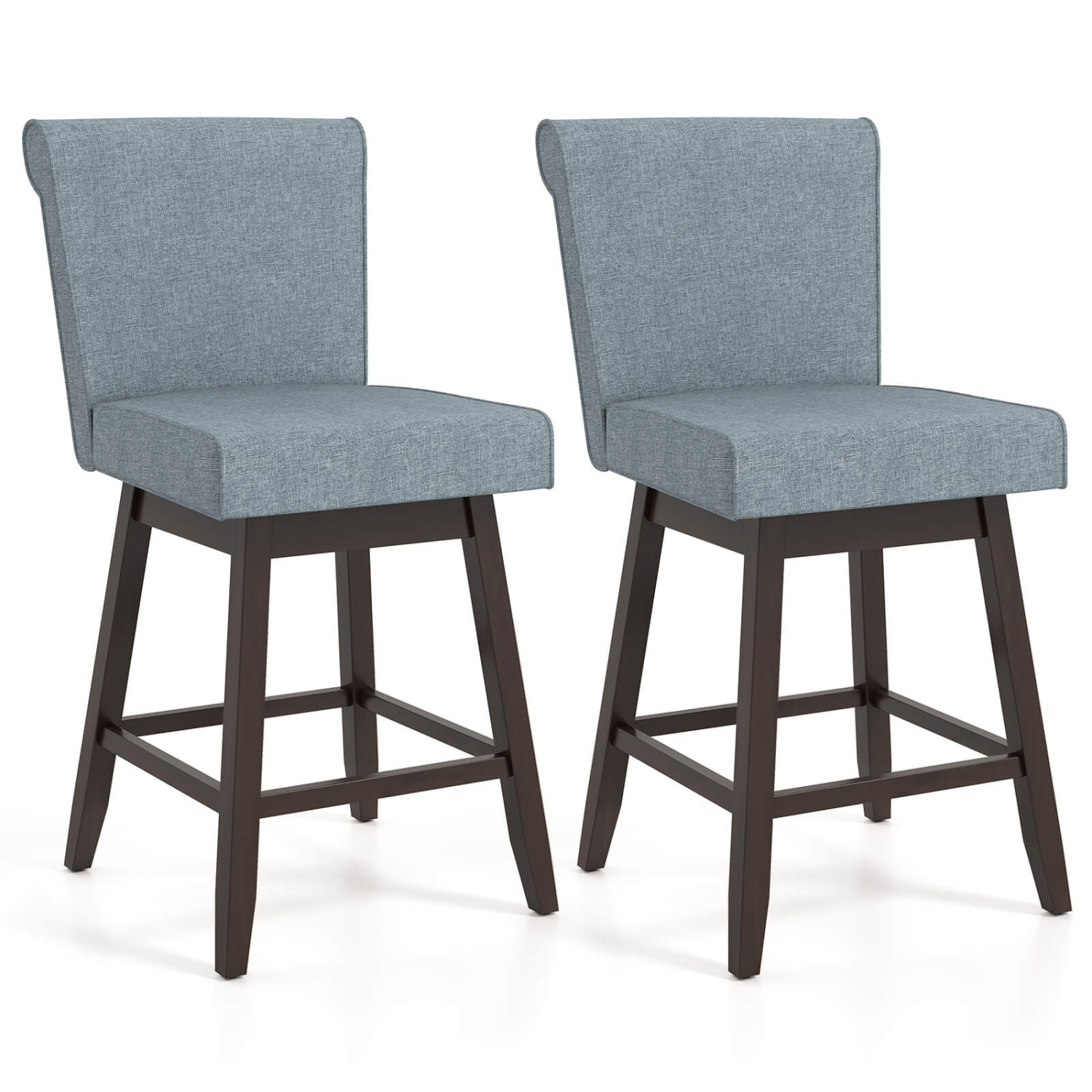 Costway 27" Swivel Bar Stools Set of 2 with Rubber Wood Legs Upholstered Linen Bar Chairs Gray