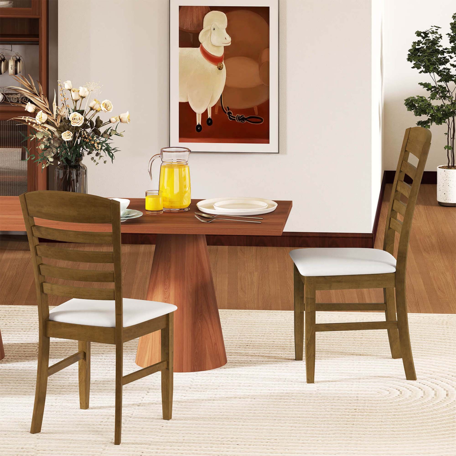 Costway Wood Dining Chairs Set of 2/4 Fabric Upholstered Side Chairs with Rubber Wood Frame