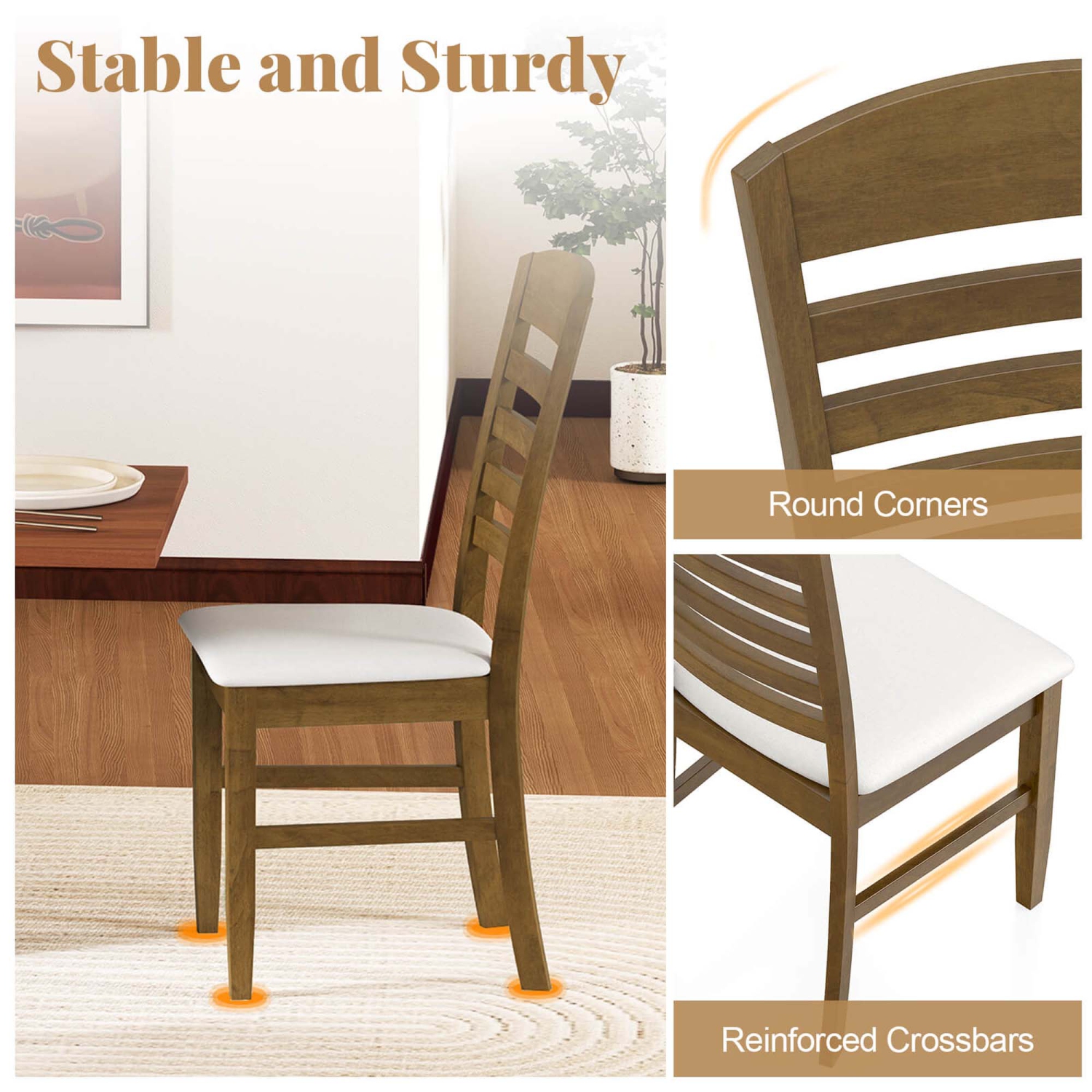 Costway Wood Dining Chairs Set of 2/4 Fabric Upholstered Side Chairs with Rubber Wood Frame