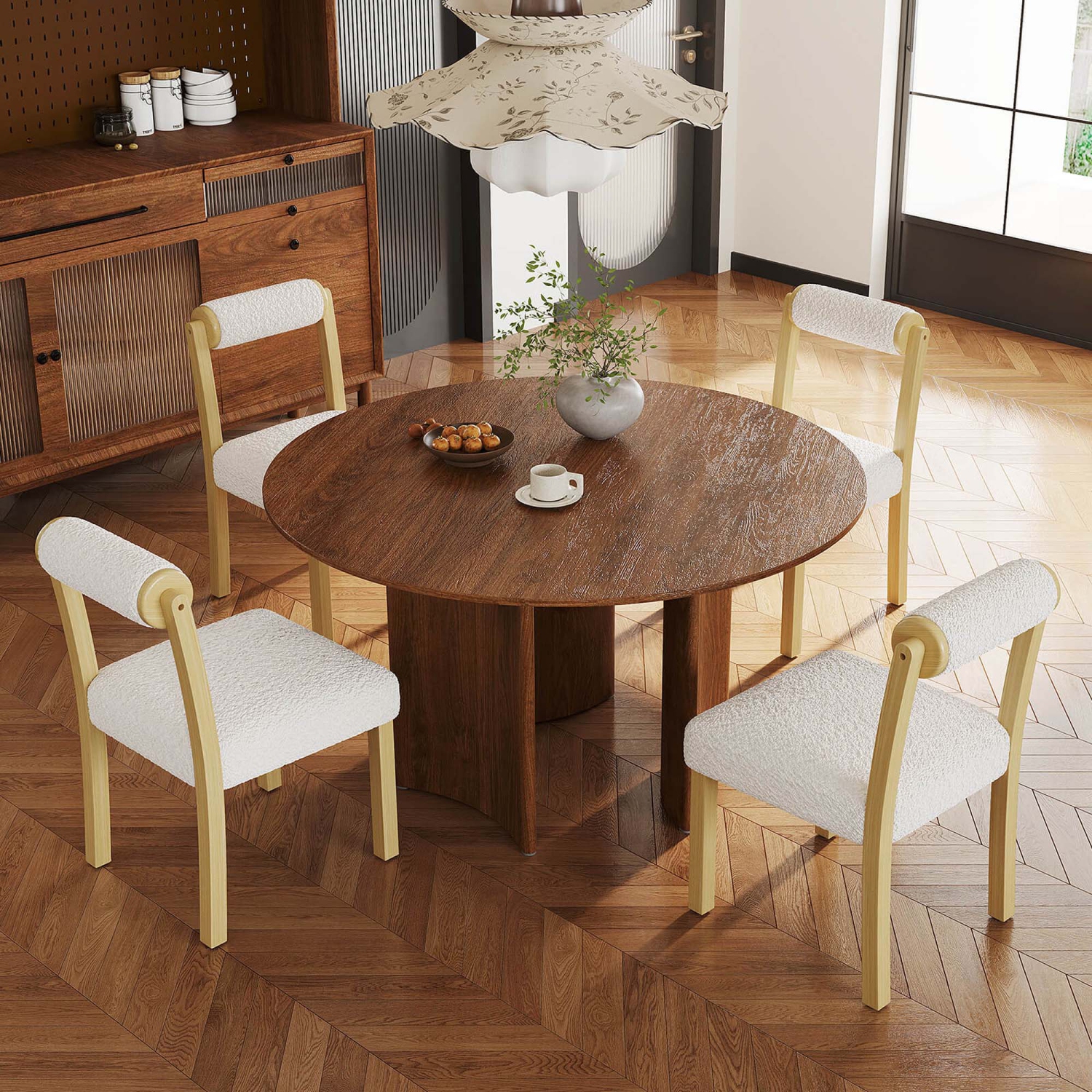 Ensemble de chaises de salle à manger en bois 2/4 avec revêtement en faux Sherpa de Costway
