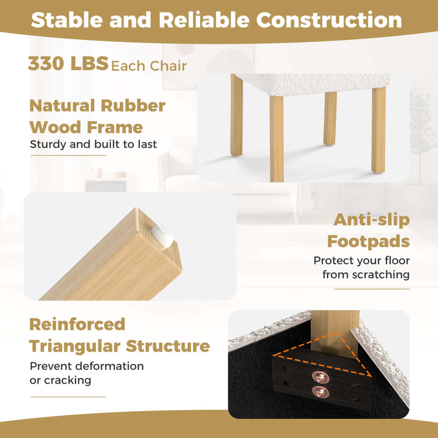 Ensemble de chaises de salle à manger en bois 2/4 avec revêtement en faux Sherpa de Costway