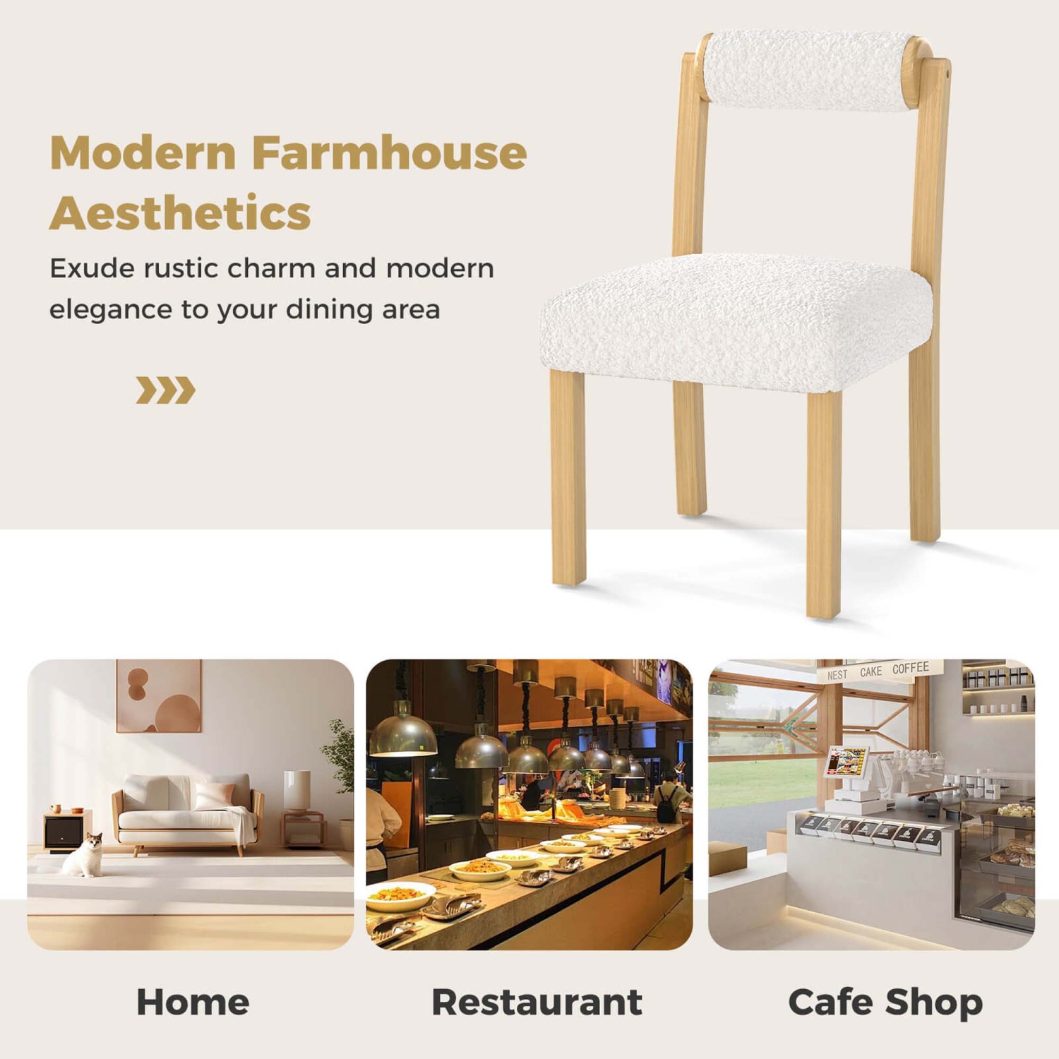 Ensemble de chaises de salle à manger en bois 2/4 avec revêtement en faux Sherpa de Costway