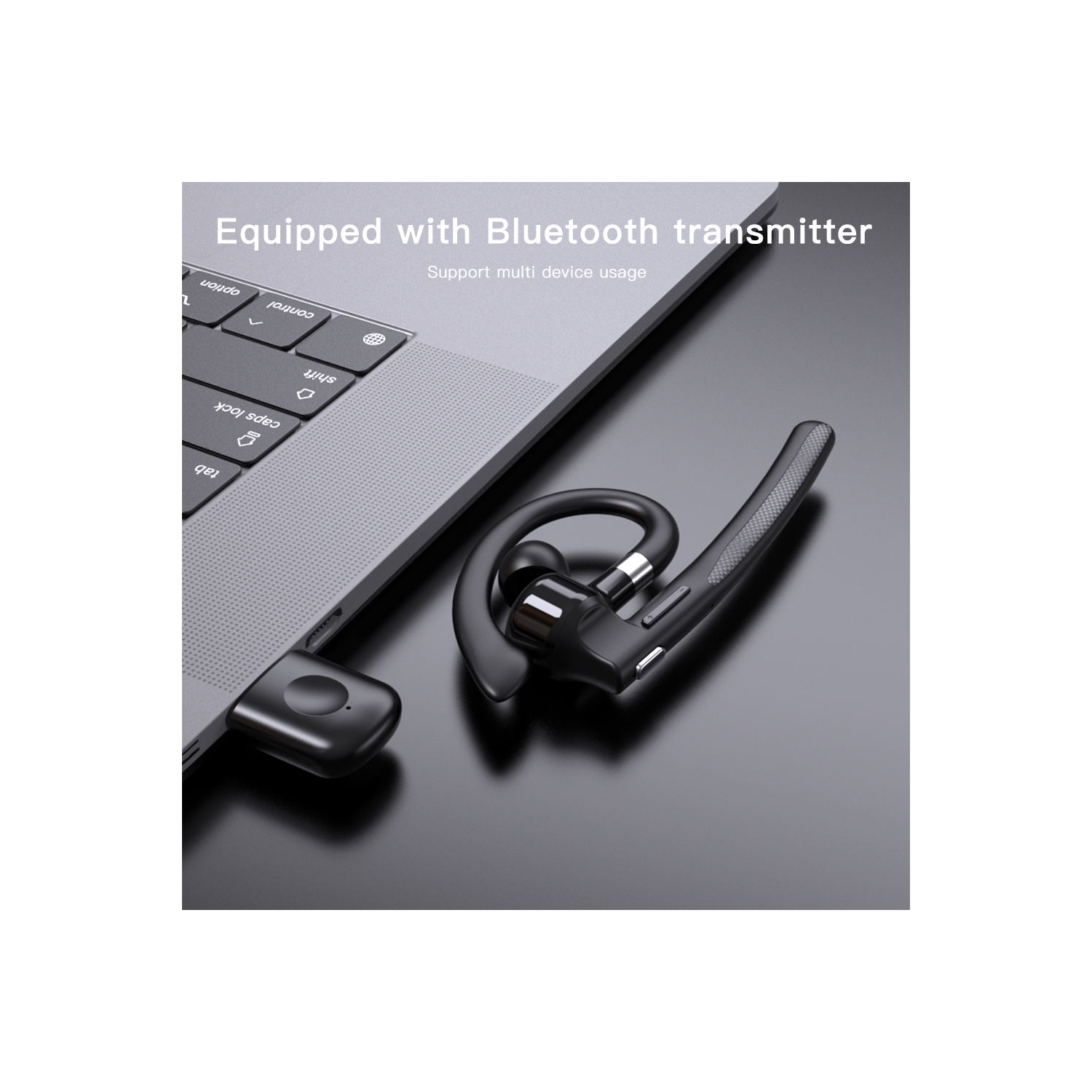 Casque d'écoute Bluetooth à une oreille, casque d'écoute professionnel sans fil à suppression du bruit et mains libres pour iPhone Laptop