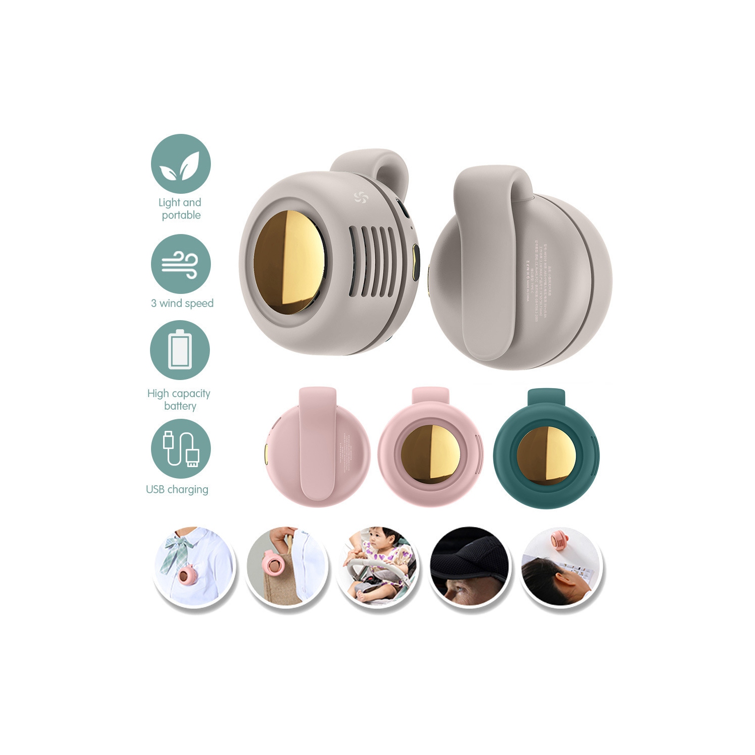 Ventilateur sans feuilles Whirlwind, mini ventilateur à vent pour ventilateur à pince de ceinture, mini ventilateur portatif à chargement USB