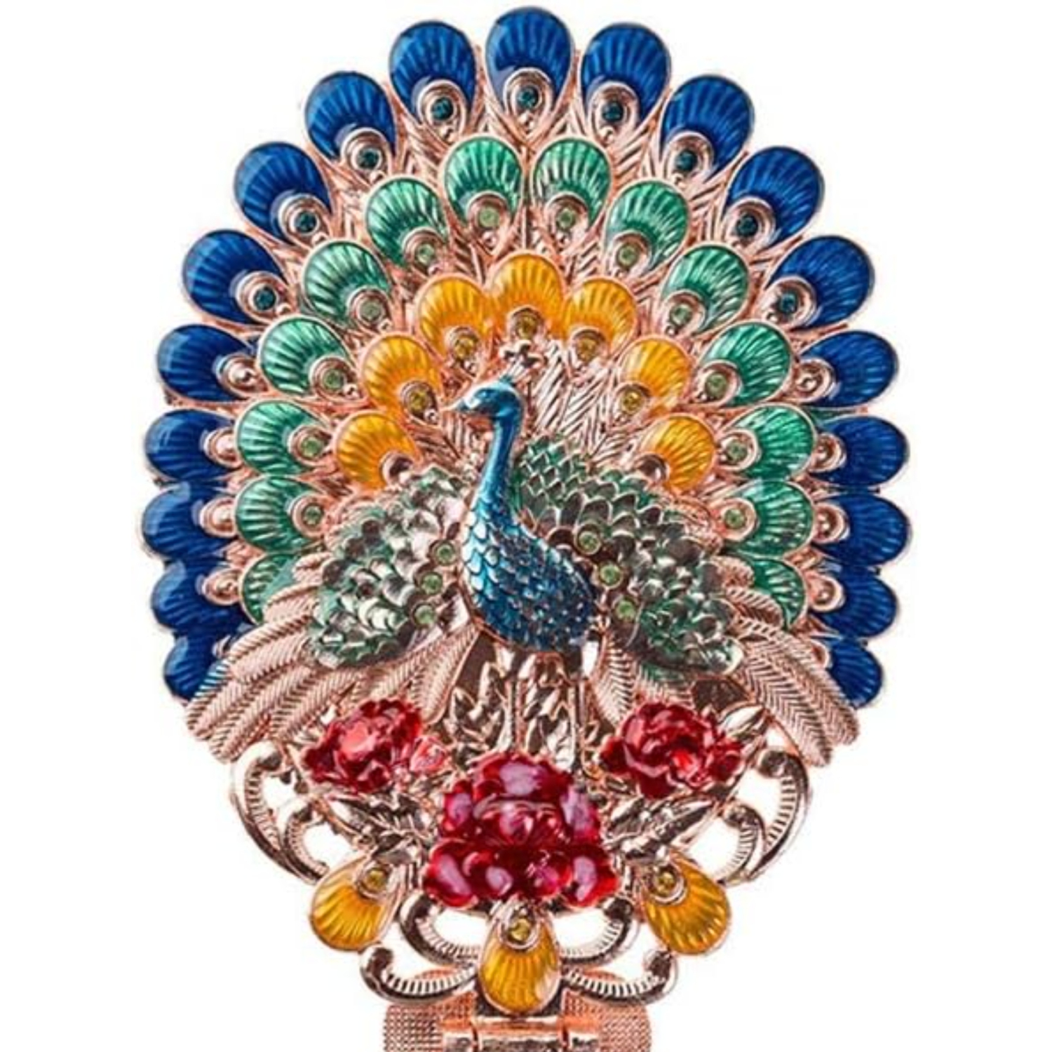 Miroir à main rétro, miroir d'habillage, miroir de voyage pliant antique en forme de paon, miroir portatif ajustable en relief, miroir décoratif