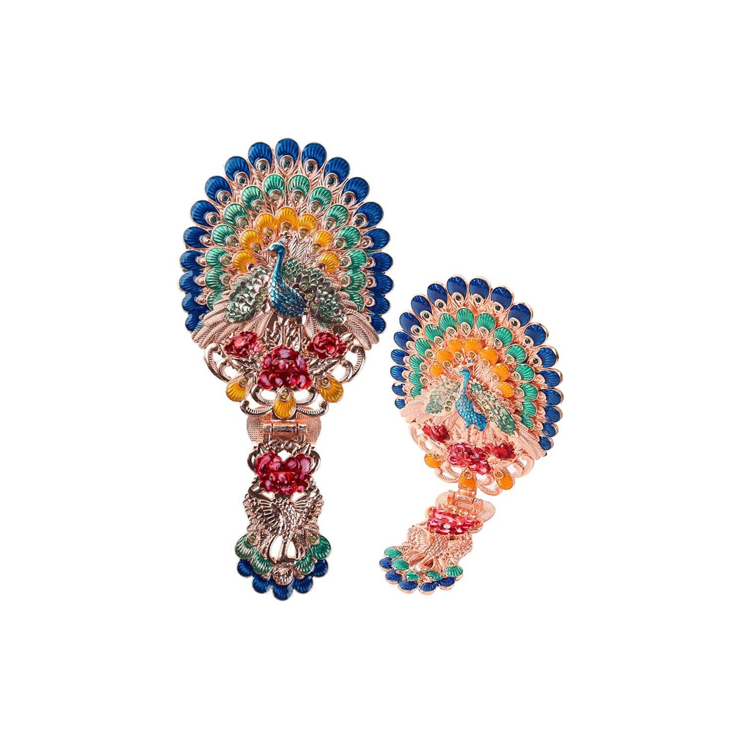 Miroir à main rétro, miroir d'habillage, miroir de voyage pliant antique en forme de paon, miroir portatif ajustable en relief, miroir décoratif