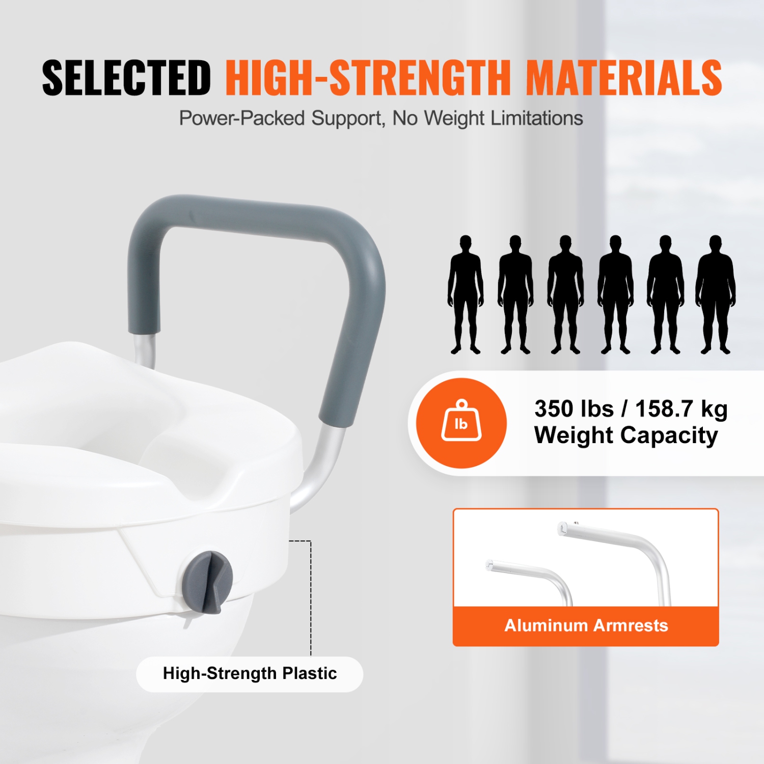 VEVOR Raised Toilet Seat, 5" Height Raised, 350 lbs Weight Capacity, for Round and Elongated Toilet, Twist Lock Installation,19.1"-21.7" Adjustable