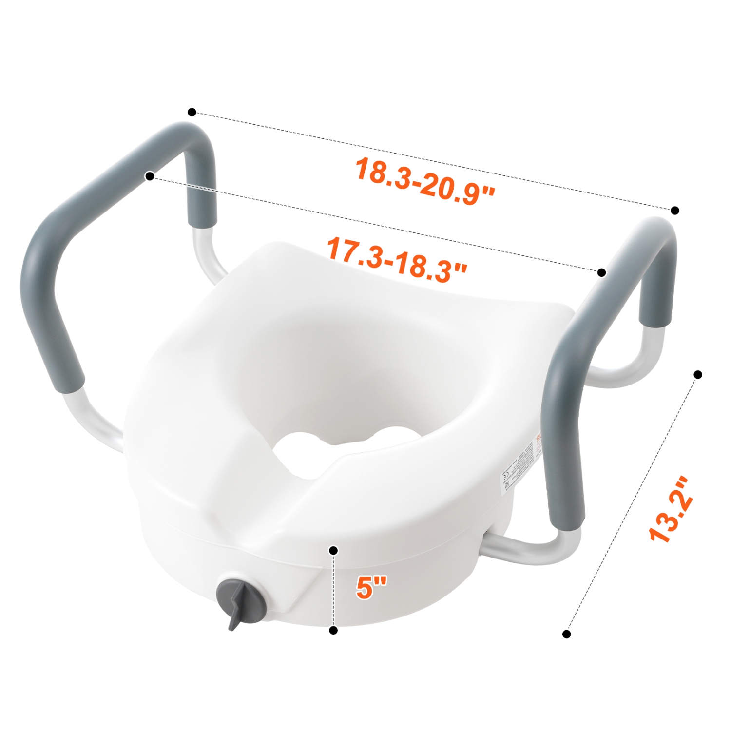 VEVOR Raised Toilet Seat, 5" Height Raised, 350 lbs Weight Capacity, for Round and Elongated Toilet, Twist Lock Installation,19.1"-21.7" Adjustable