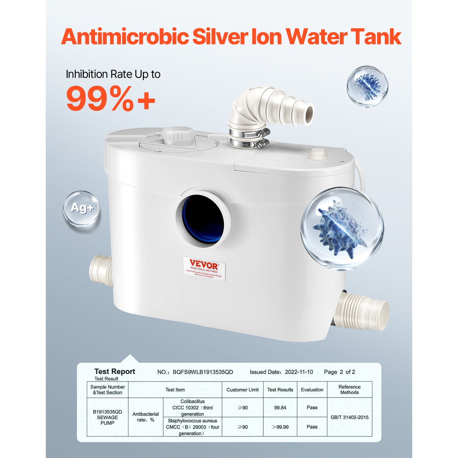 VEVOR 900W Macerator Pump, 48 GPM Flow, 40 ft/12 m Head, Macerator Sewerage Toilet Pump with 4 Water Inlets, Waste Water Disposal Upflush Machine for