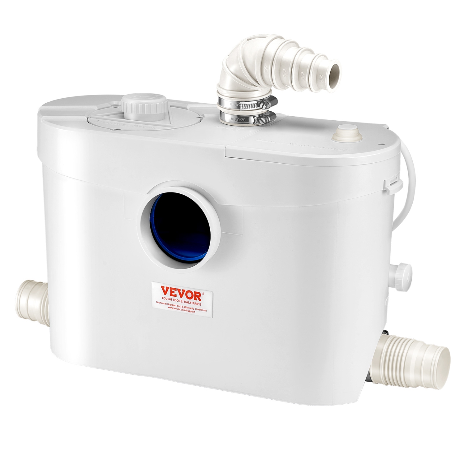 VEVOR 900W Macerator Pump, 48 GPM Flow, 40 ft/12 m Head, Macerator Sewerage Toilet Pump with 4 Water Inlets, Waste Water Disposal Upflush Machine for