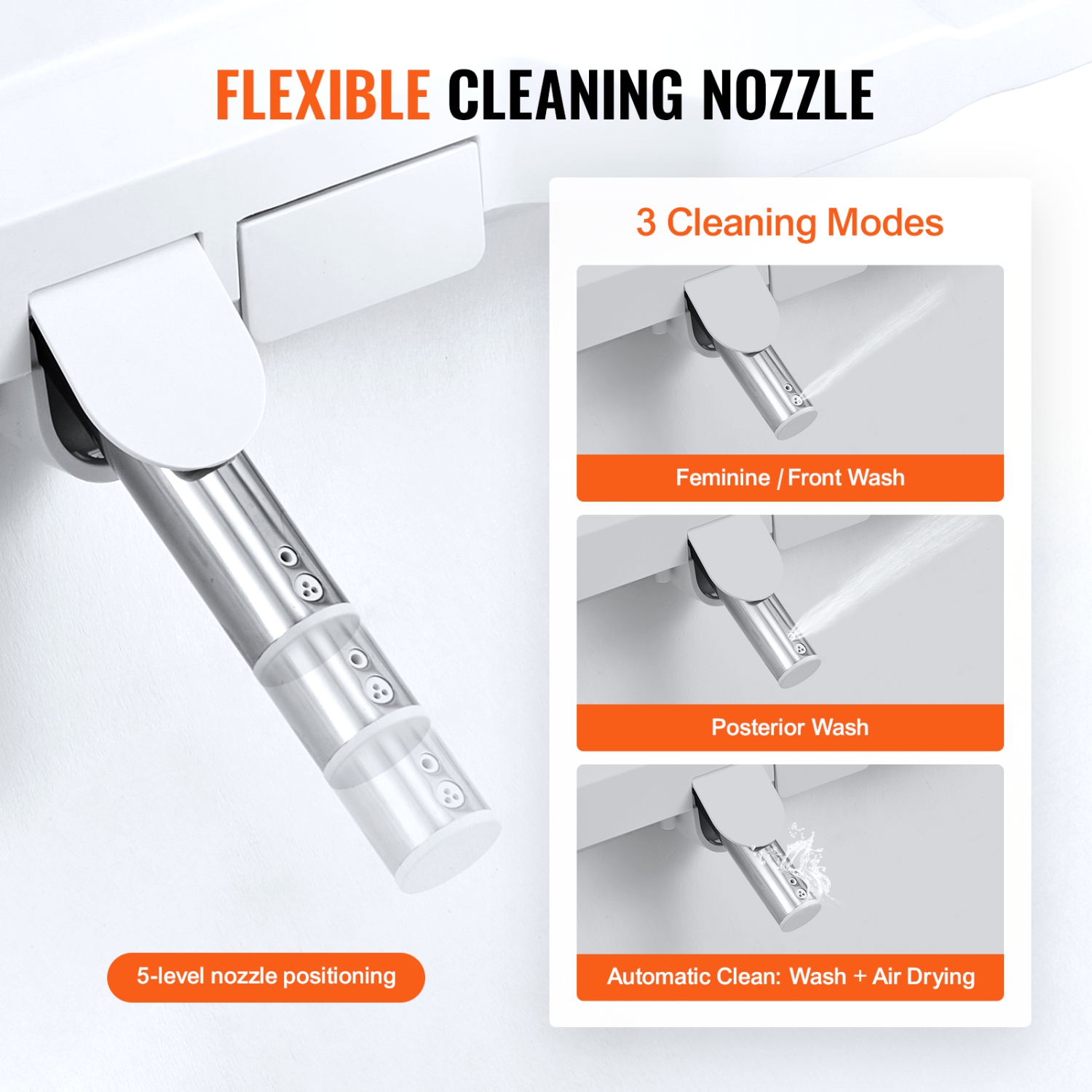 VEVOR Elongated Bidet Toilet Seat, Side Arm Control Smart Toilet Seat for Existing Toilets, Electric Bidet Toilet Seat with Slow Close, Night Light,