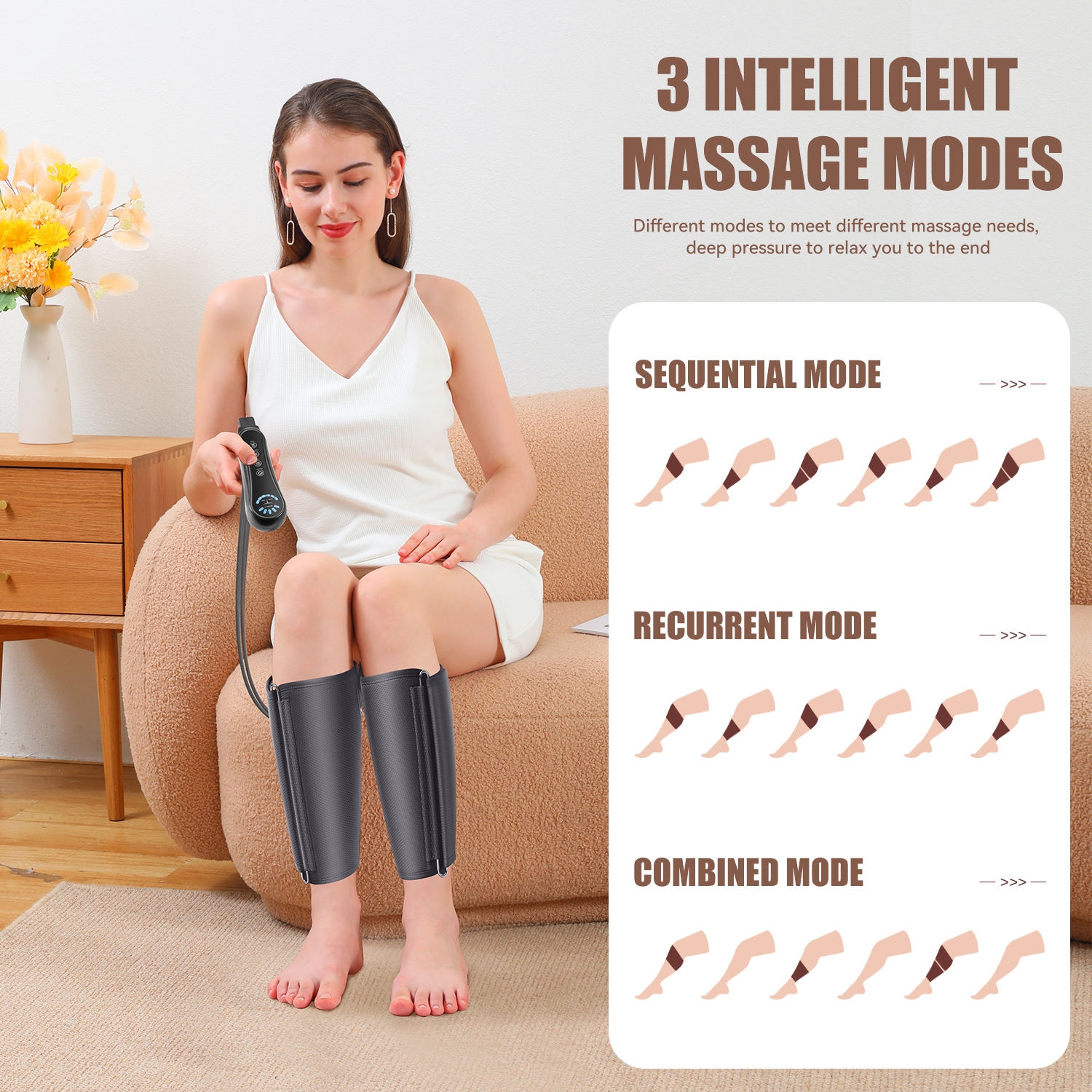 Leg Massager for Circulation and Pain Relief, Air Compression Calf Massager with 3 Modes 5 Intensities Helpful for Edema and Muscles Relaxation Gifts